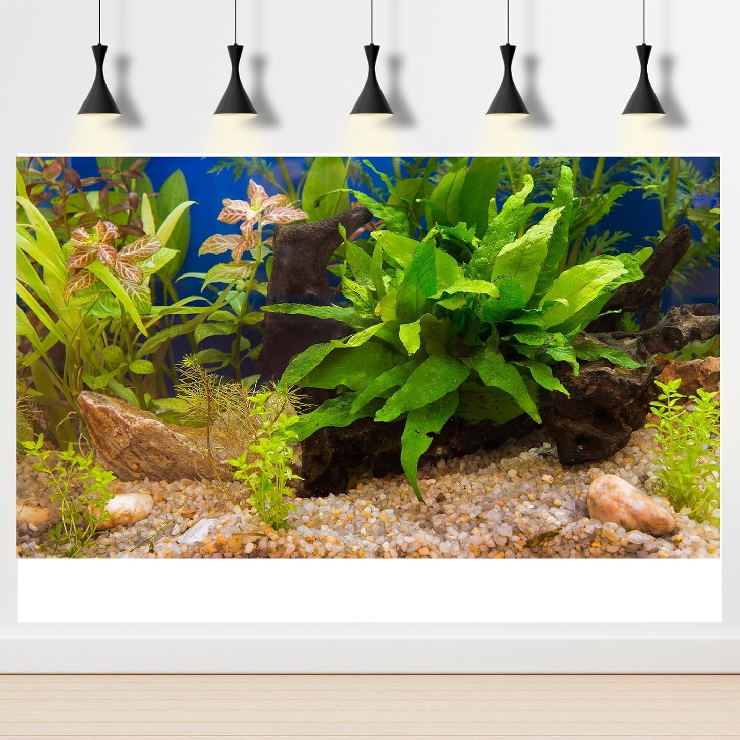 Fish Tank Background Underwater Grass Leaves Pebble Aquarium Background Vivid Green Aquatic Plant Terrarium Background Stone River Bed Fish Dead Wood Leaves Tank Background 36x18in