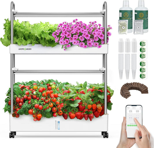Ahopegarden Indoor Garden Hydroponics Growing System Kit: 60 Pods Vertical Garden with LED Grow Light - Plant Germination Kit Aeroponic Veggie Flower Fruit Growth with Smart Socket & Pump System