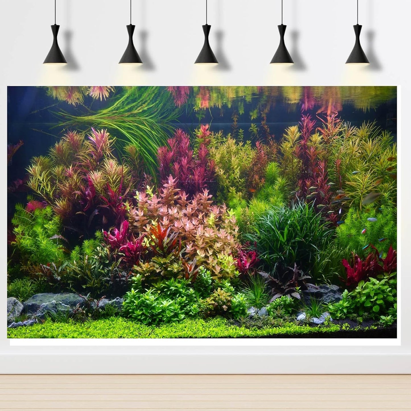 Fish Tank Background Various Vivid Fresh Underwater Aquatic Plant Aquarium Background Stone River Bed Fish Terrarium Background 30x12in