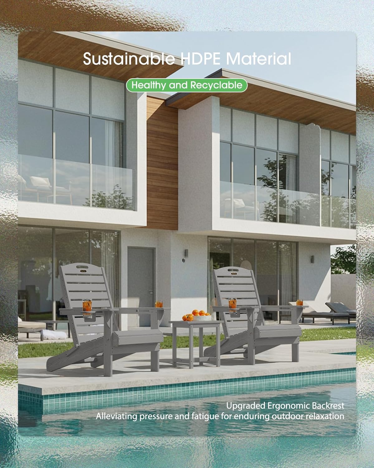 Adirondack Chairs Set of 4, Outdoor Fire Pit Chairs, HDPE All-Weather Adirondack Chairs with Cup Holder, Lawn Chair for Deck, Patio, Garden (Grey)