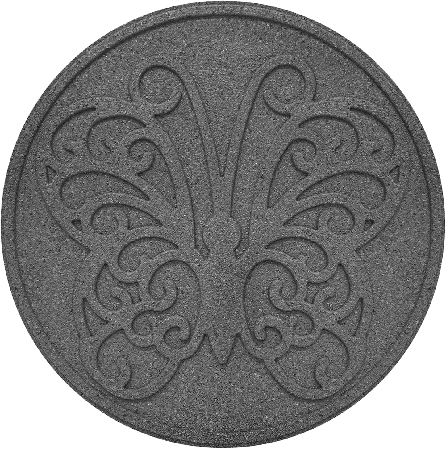 Garden Central 4-Pack 18”x18” Fake Butterfly Rubber Stepping Stones, Round, Grey – Reversible Non-Slip Outdoor Faux Decorative Set for Landscaping – DIY Decor for Walkways & Yard Pathways