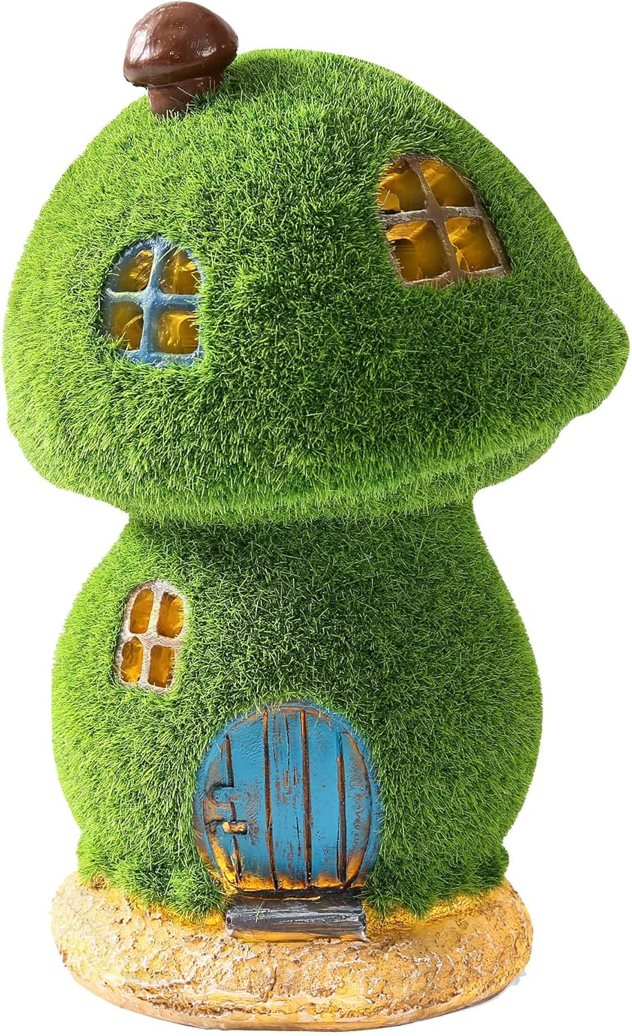 Mushroom Fairy House Decor - Figurine Lights Outdoor Solar Fairy Garden House for Patio Lawn Yard Ornaments, Housewarming Gift 7.4 inch