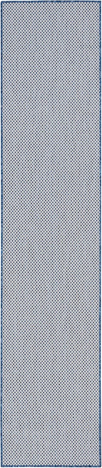 Nourison Home Courtyard 10' Runner Ivory Blue Fabric Modern Area Rug (10' Runner)