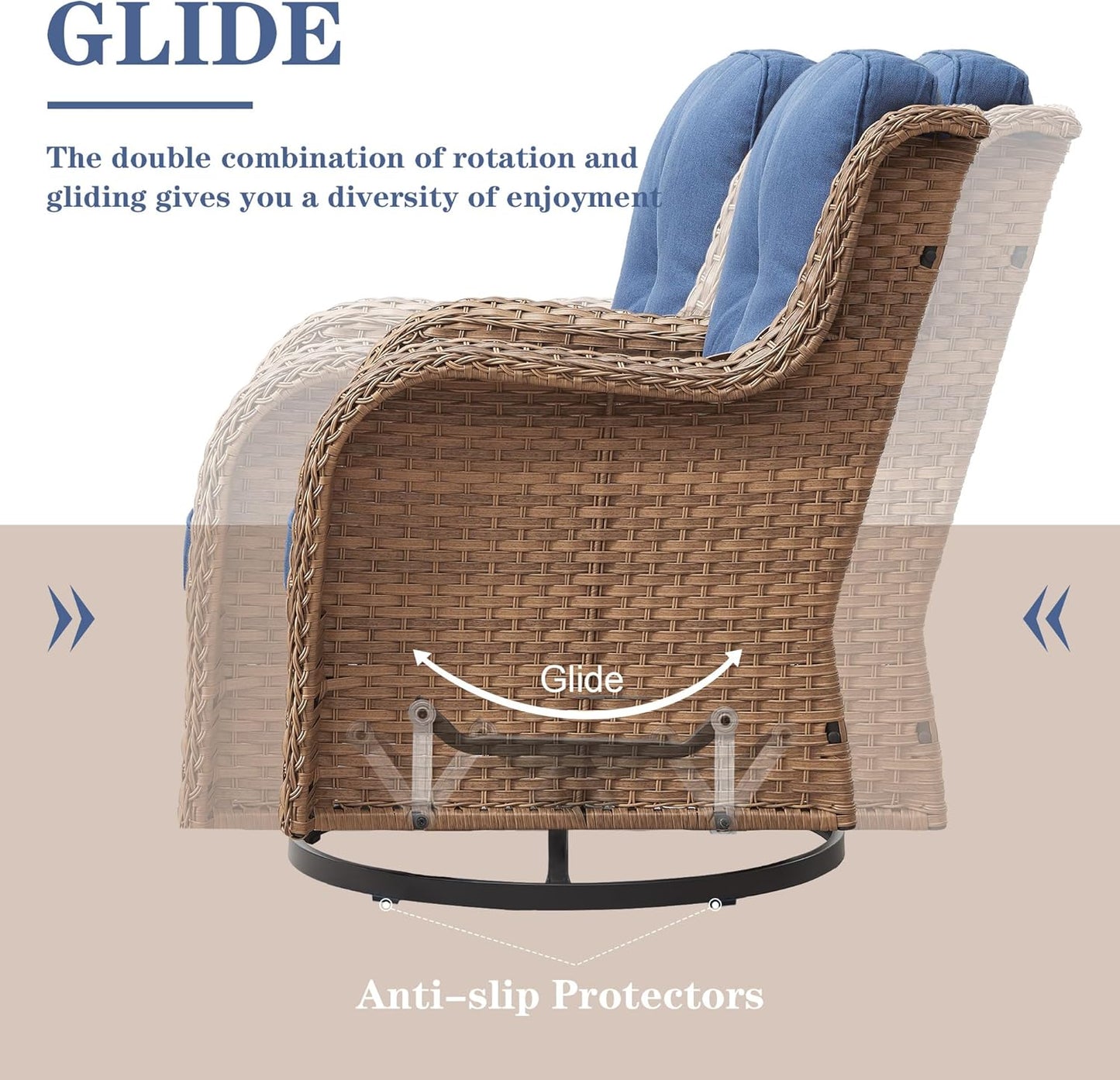 4 Pieces Patio Furniture Sets, Wicker Patio Swivel Glider Chair with Ottomans, Outdoor Furniture Set for Outside Porch, Deck, Balcony, Garden, Yellow