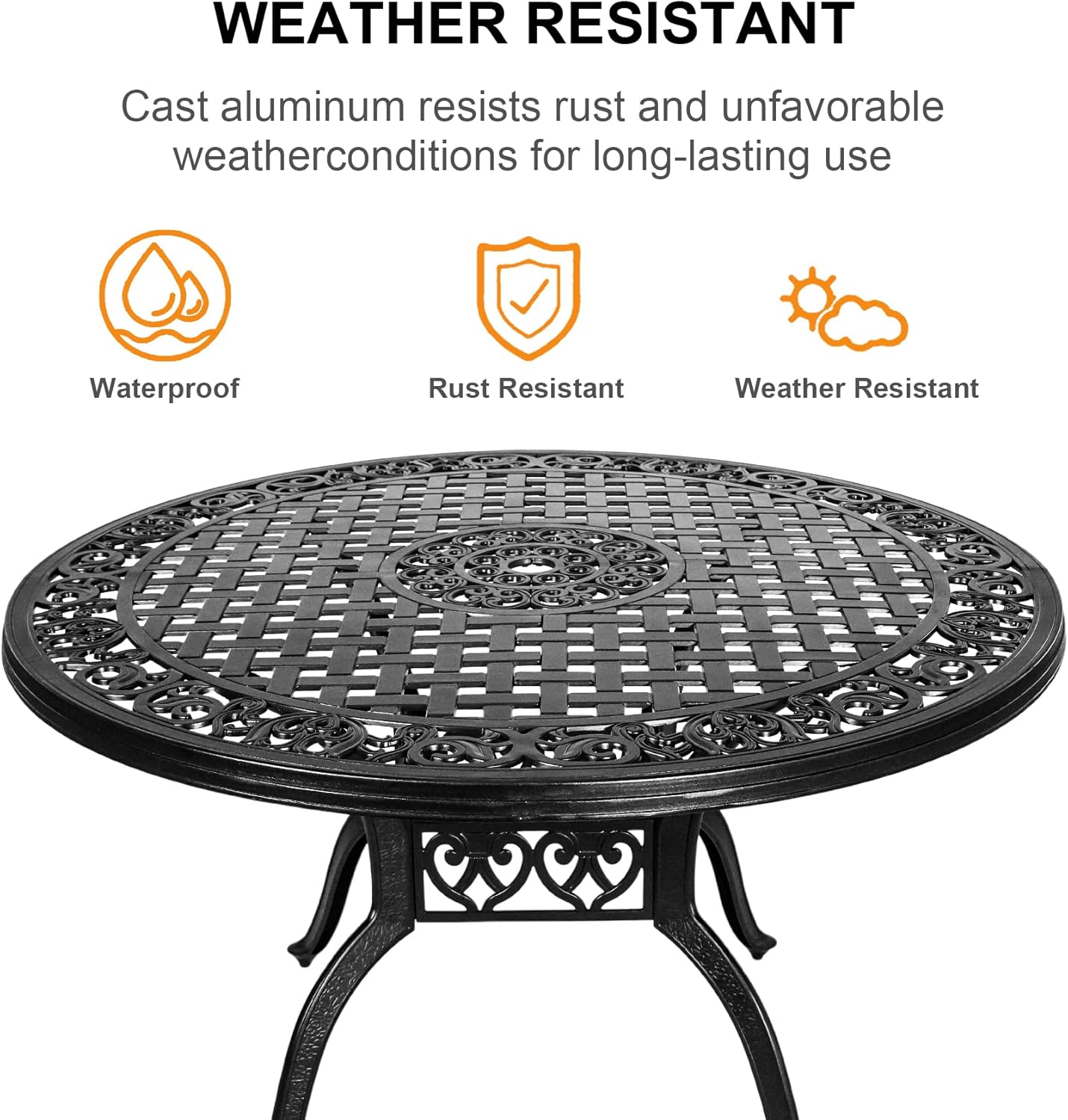 7 Pieces Cast Aluminium Patio Dining Set for 6 Person,Round 48" Patio Table and 6 Chair with 2.3" Umbrella Hole,Outdoor Patio Dining Set for Porch Backyard Deck, Black