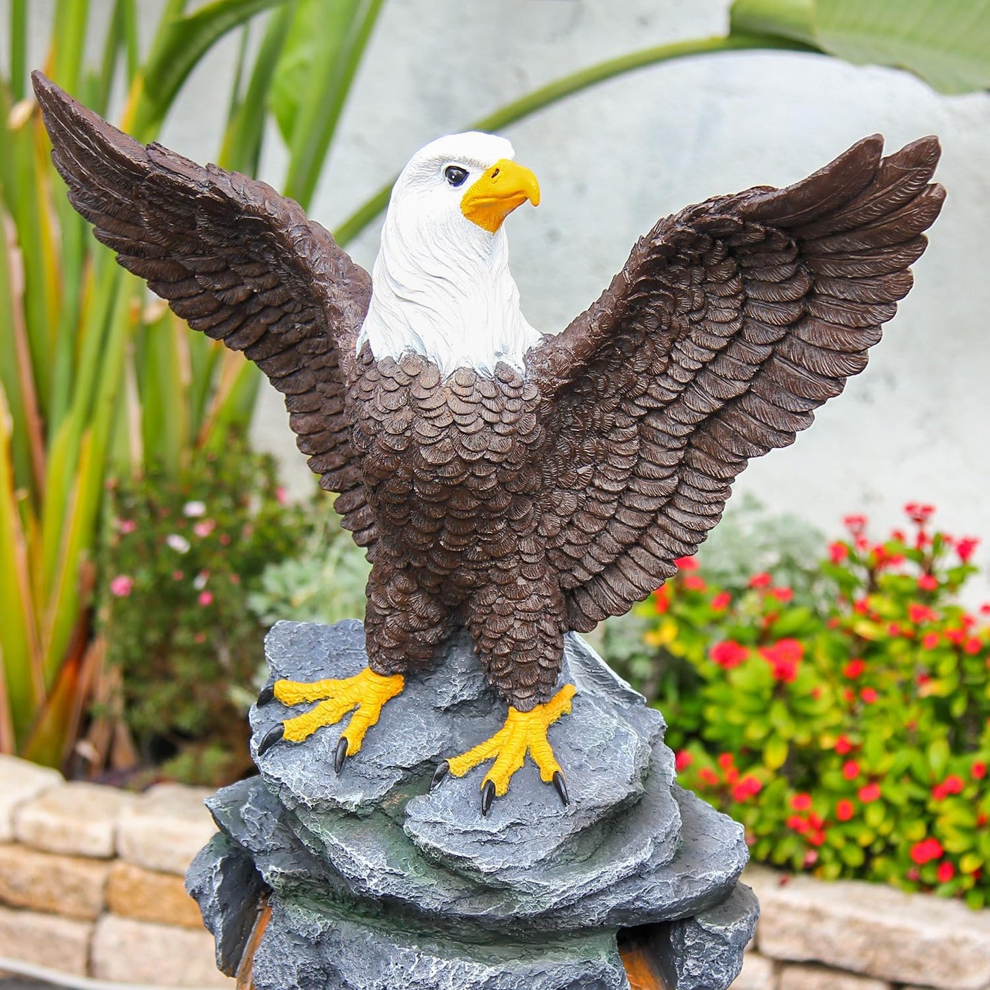 YZM Bald Eagle Statue Outdoor Fountain Tiered Cascading Rock Water Feature for Garden Patio Backyard Porch Deck 38.58" Tall Outdoor Waterfall Sculpture Elegant Garden Decor