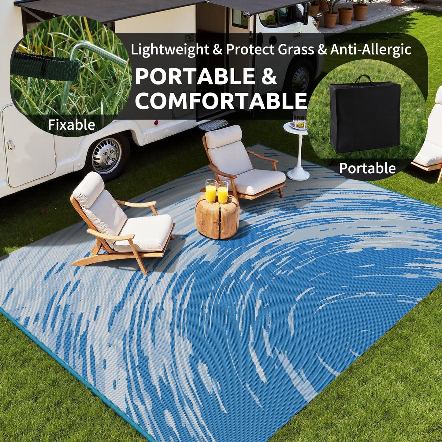 COCOER Modern Outdoor Rug 8x10 Reversible-Waterproof Outdoor Patio Rug-Quick Dry Outdoor Area Rugs Indoor Outdoor Rugs-Outside Rug Patio Decor for Porch Deck Balcony Backyard