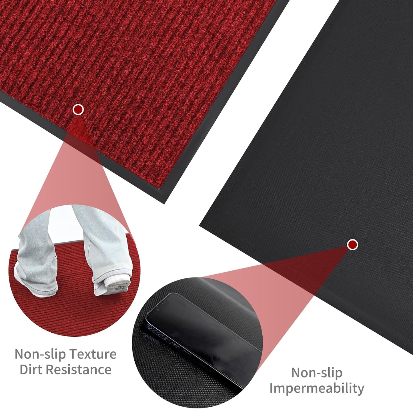 Rubber Door Mat About W3' ×L16' Heavy Duty Large Outdoor Indoor Mat Durable Entrance Doormat Waterproof Rubber Back Rugs for Home Entryway Patio Porch Office Business Areas (Wine Red)