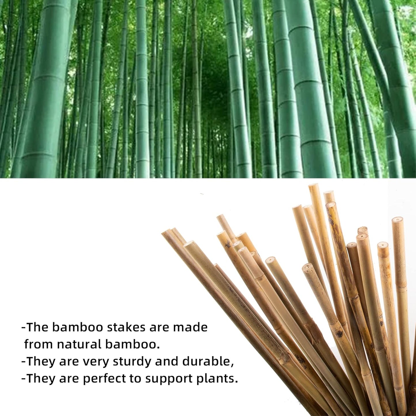 0.32”-0.4"/18Inch Garden Stakes, Natural Bamboo Sticks Plant Stakes for Indoor and Outdoor Plants，Poles for Tomatoes, Beans, Potted Plants(50Pcs)…