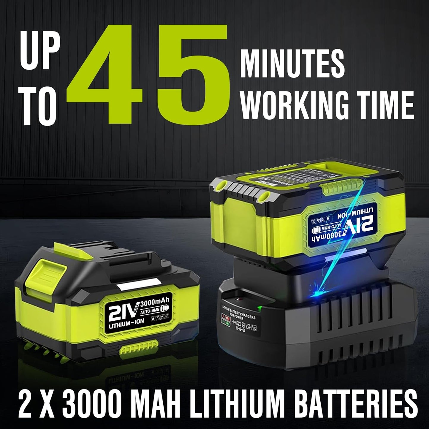 EWORK 21V Cordless Leaf Blower, Powerful Turbo Mode & 550 CFM, 2×3.0Ah Batteries & Fast Charger, Lightweight Electric Leaf Blowers for Lawn Care, Patio, Leaves & Dust