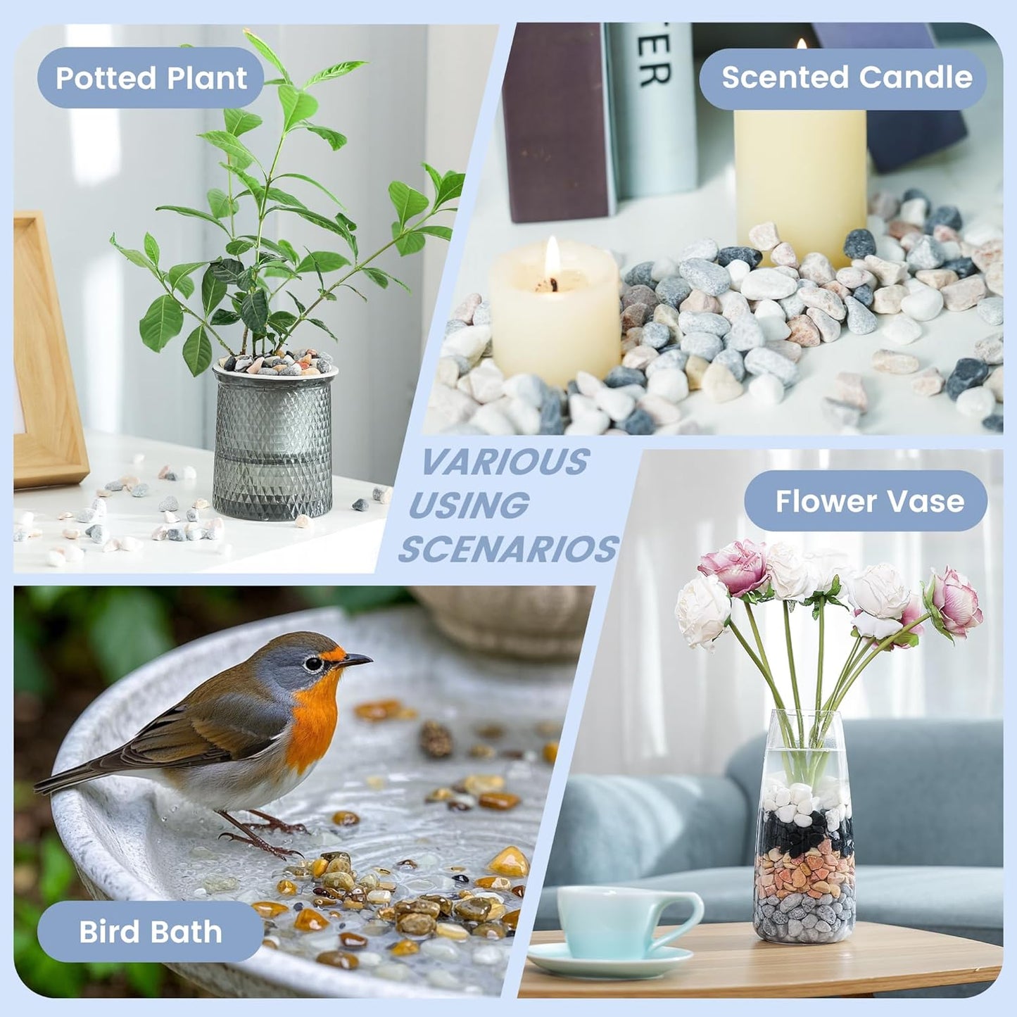 SIDONG 10 LB Natural Mixed Color Gravel Pebbles, 2/5 Inch Small Pea Gravel Stones, Decorative River Rocks for Succulents, Aquariums, Vases, Indoor Plants, Garden Landscaping, DIY