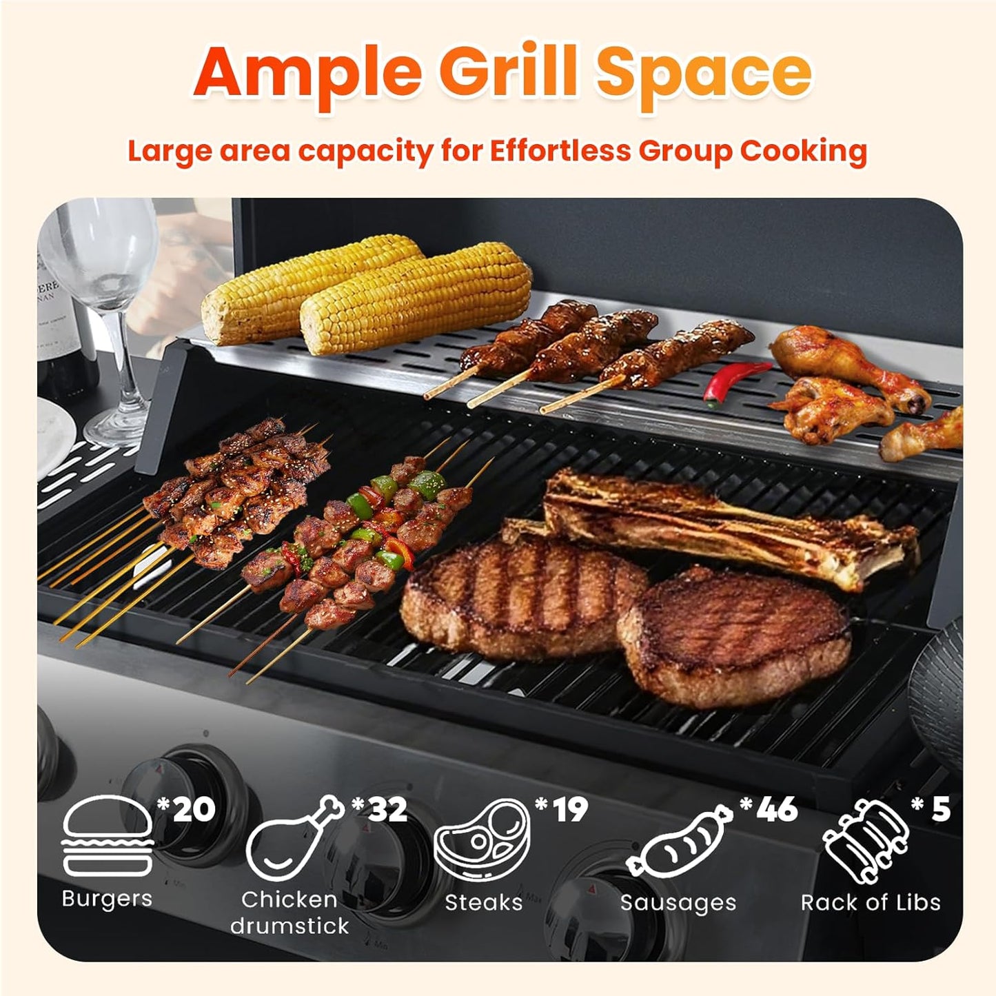 3-Burner Propane Gas BBQ Grill with Side Burner, Porcelain-Enameled Cast Iron Grates and Grills Cover, 40,500 BTU Stainless Steel Grill for Outdoor Camping Barbecue Grilling Backyard Cooking