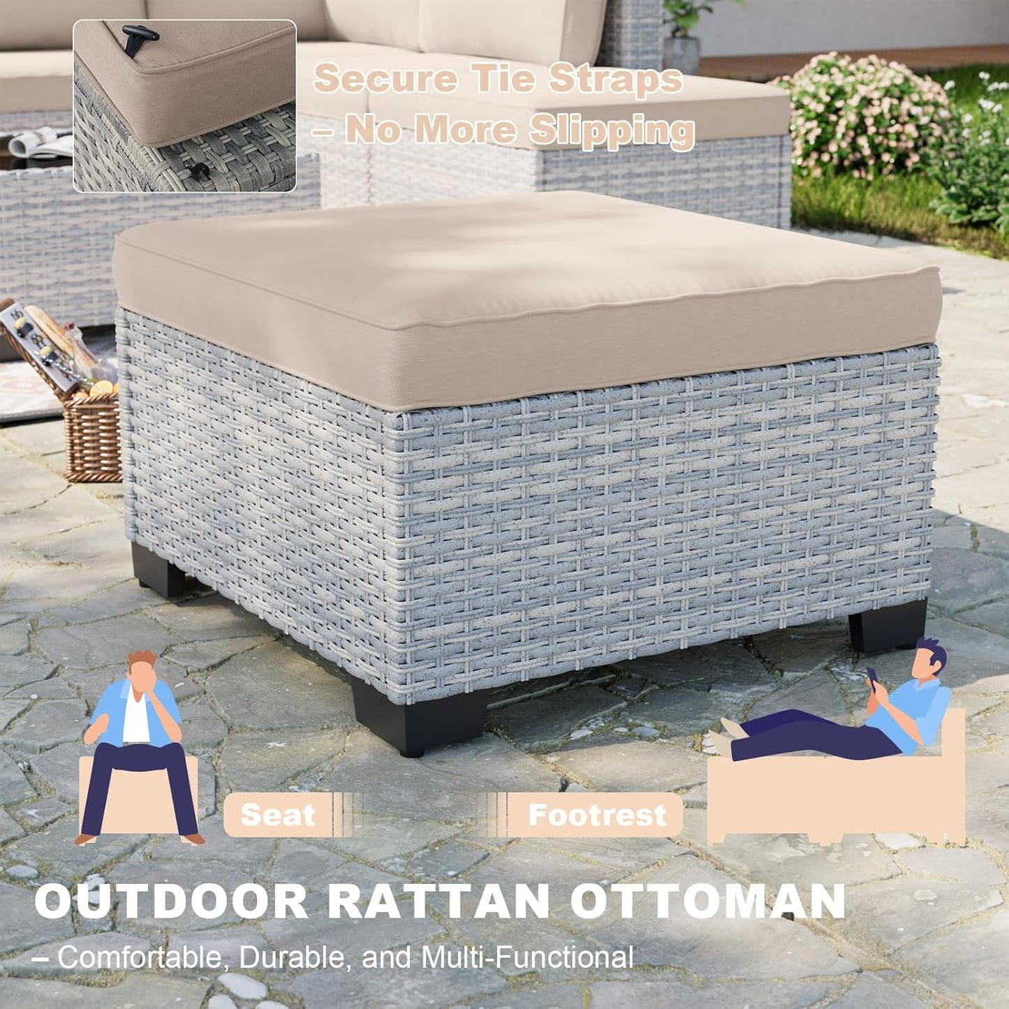 12-Piece Patio Furniture Set, Outdoor Patio Furniture with Swivel Chairs Set, Ottomans, Modular Patio Sofa, Dual-Strand Wicker Rattan, Rust-Resistant Frame, Khaki