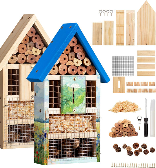 2 PK Large Cedar Wood Insect House Kit for DIY Project Backyard Insect House, Bee House, Nesting Habitat Shelters, Garden Shelter for Bees, Butterflies, Bugs