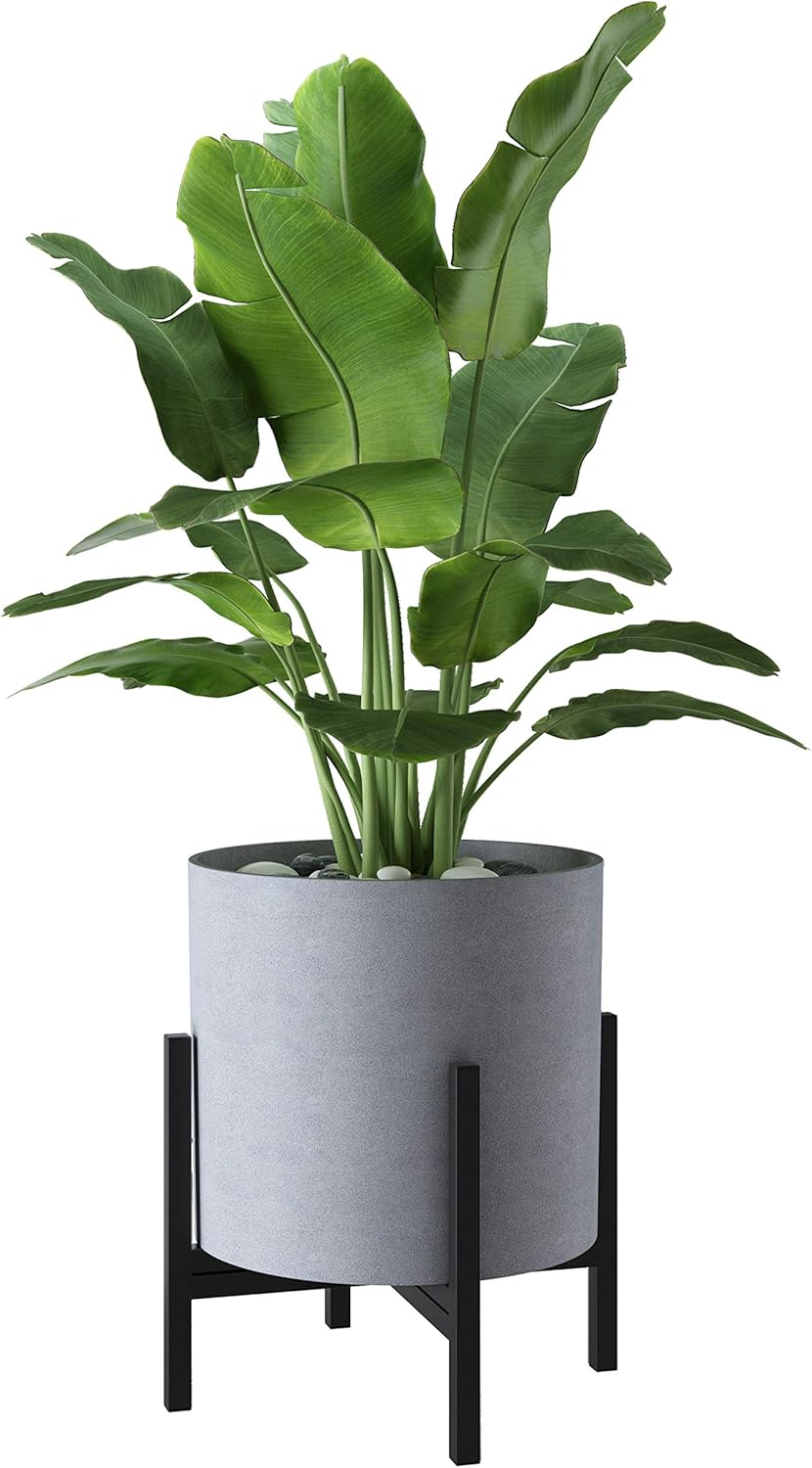 FaithLand Plant Pot 14 inch - Perfectly Fits Mid-Century Modern Plant Stand - Drainage Plug and Drainage Mesh Screen - Gray Planter Pot.