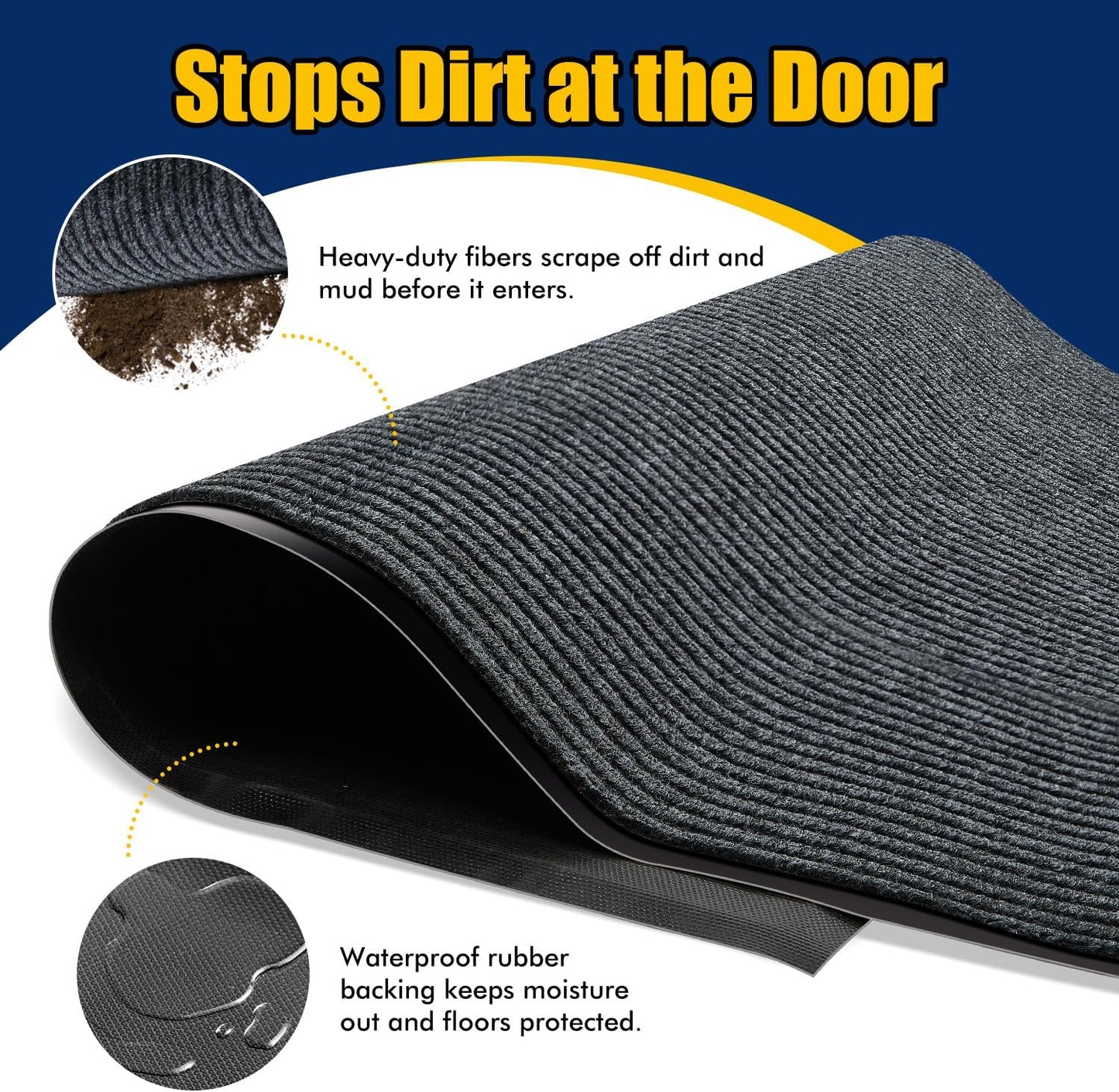 Extra Large Indoor/Outdoor Entrance Mat - 4 x 5 Feet, Rubber Border Door Mat Heavy Duty, Waterproof, Low-Profile, Easy to Clean, Rubber Entry Mat,Commercial Floor Mat, Charcoal Grey