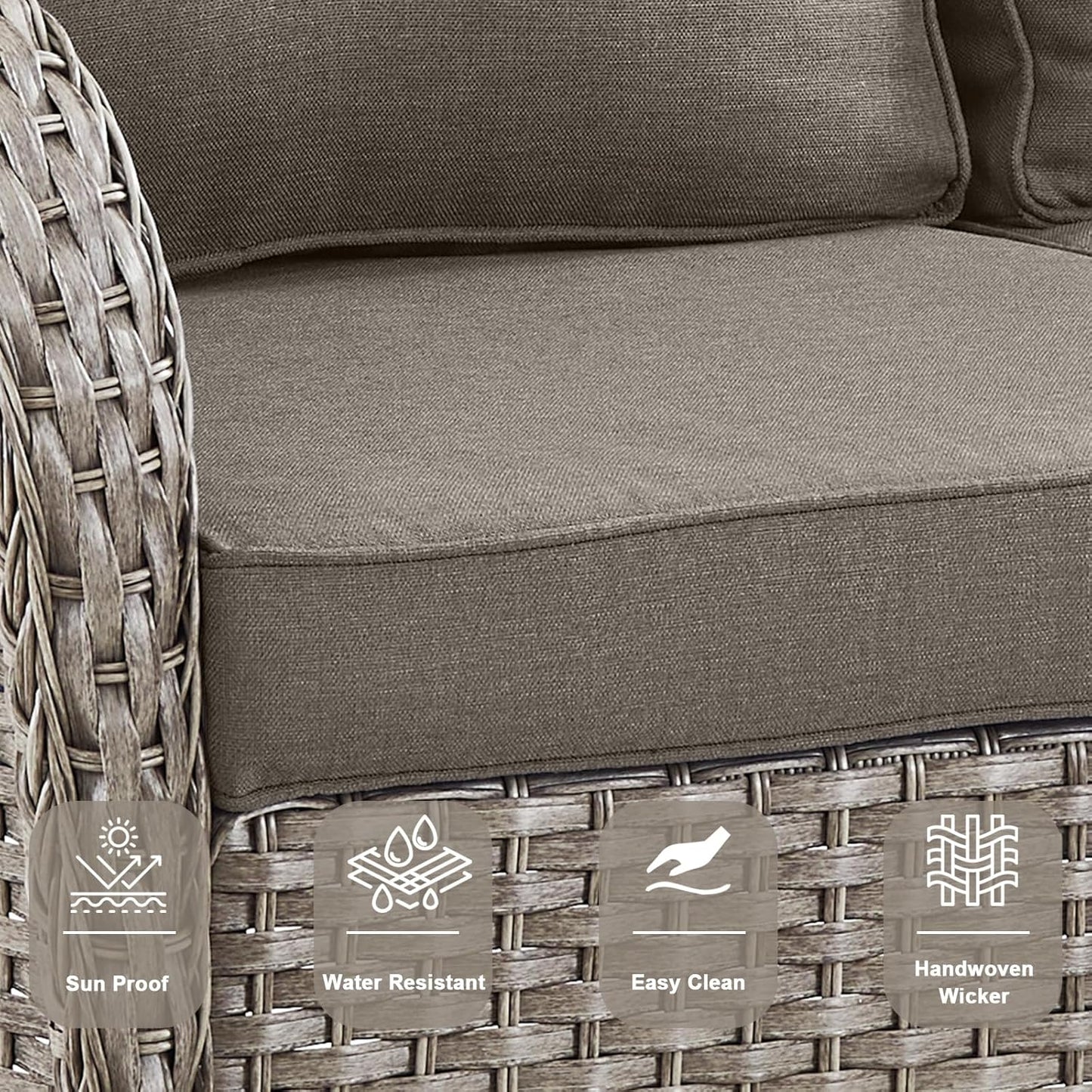 6 Pieces Wicker Patio Conversation Sets with Outdoor Swivel Rocker Chairs and Loveseat Glider Chair, All-Weather Rattan Furniture Set for Deck Patio Sunroom Backyard