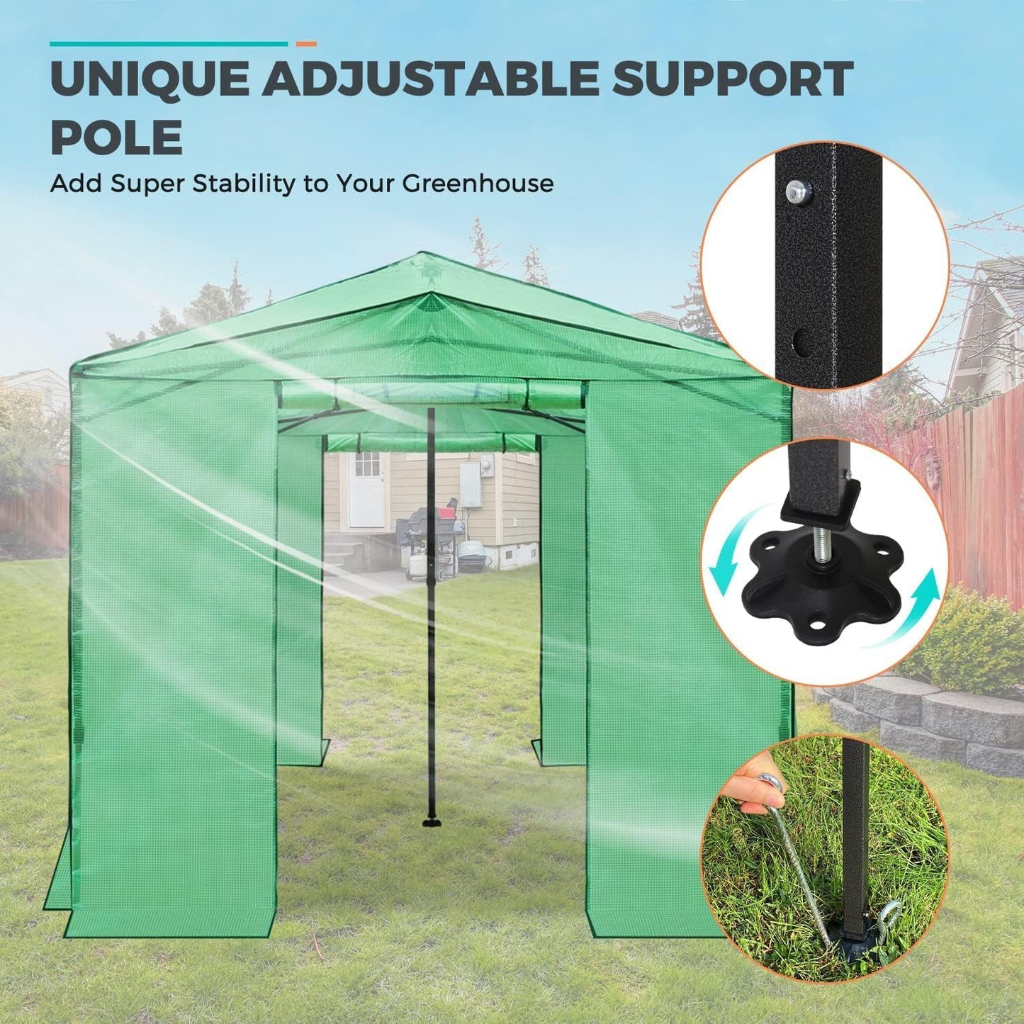 EAGLE PEAK Instant Pop-up Greenhouse, Indoor Outdoor Plant Gardening Green House, Roll-Up Zipper Doors and Side Windows, Walk in 12x8 ft, Green/Clear