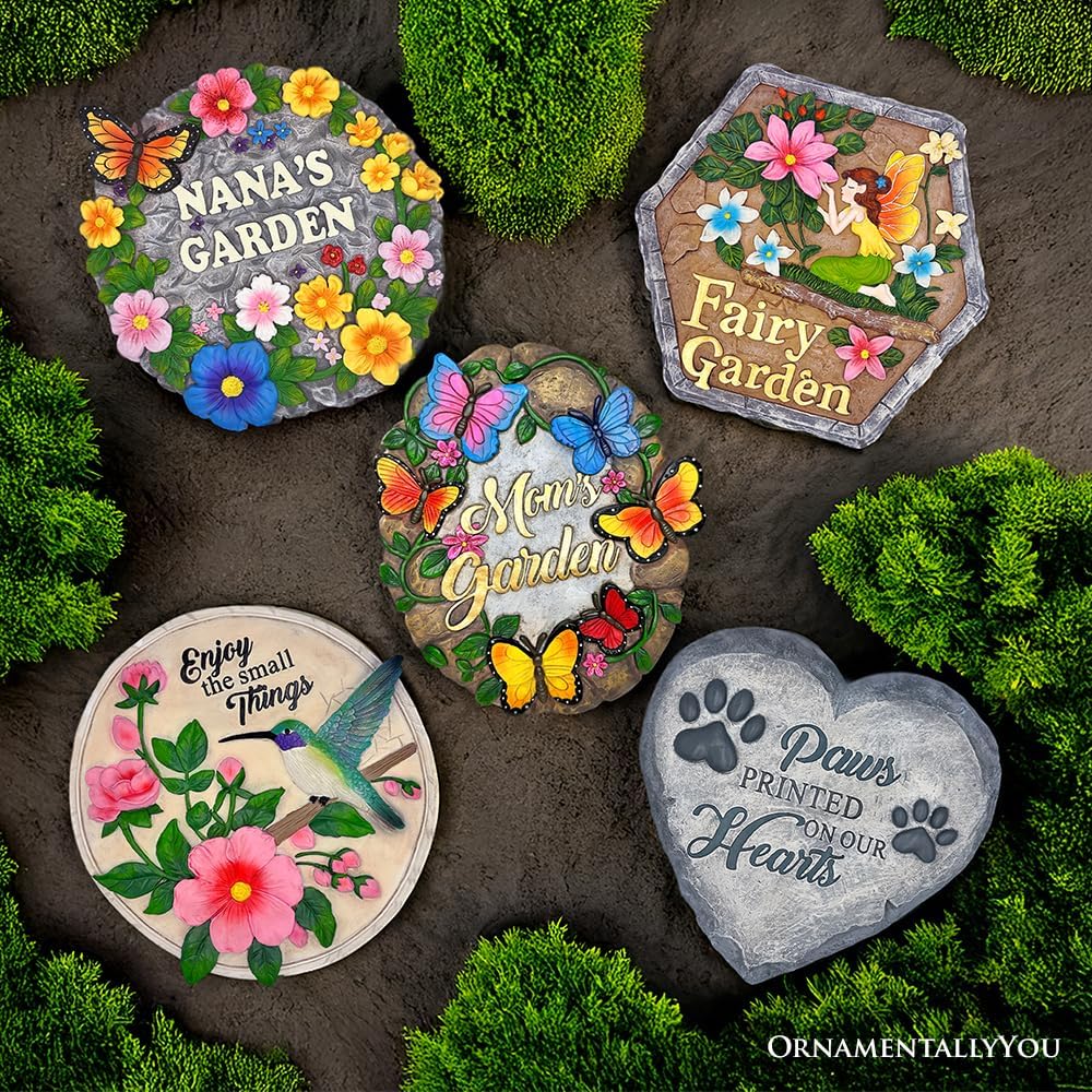 Elegant Resin Stepping Stone, Outdoor Garden Pathway Decoration (Shoot for The Stars Stepping Stone, 9.5" Galactic Moon and Stars Space Themed Gift)