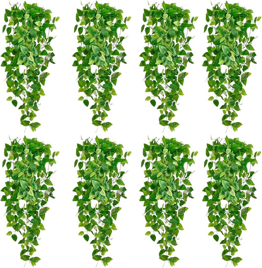 Fake Hanging Plants Vines(8pcs) for Room Decor, Artificial Ivy Greenery Garlands for Home Bedroom Living Aesthetic Kitchen Office Wall Patio Bookshelf,Indoor,Outdoor Farmhouse Decorations(No Basket)