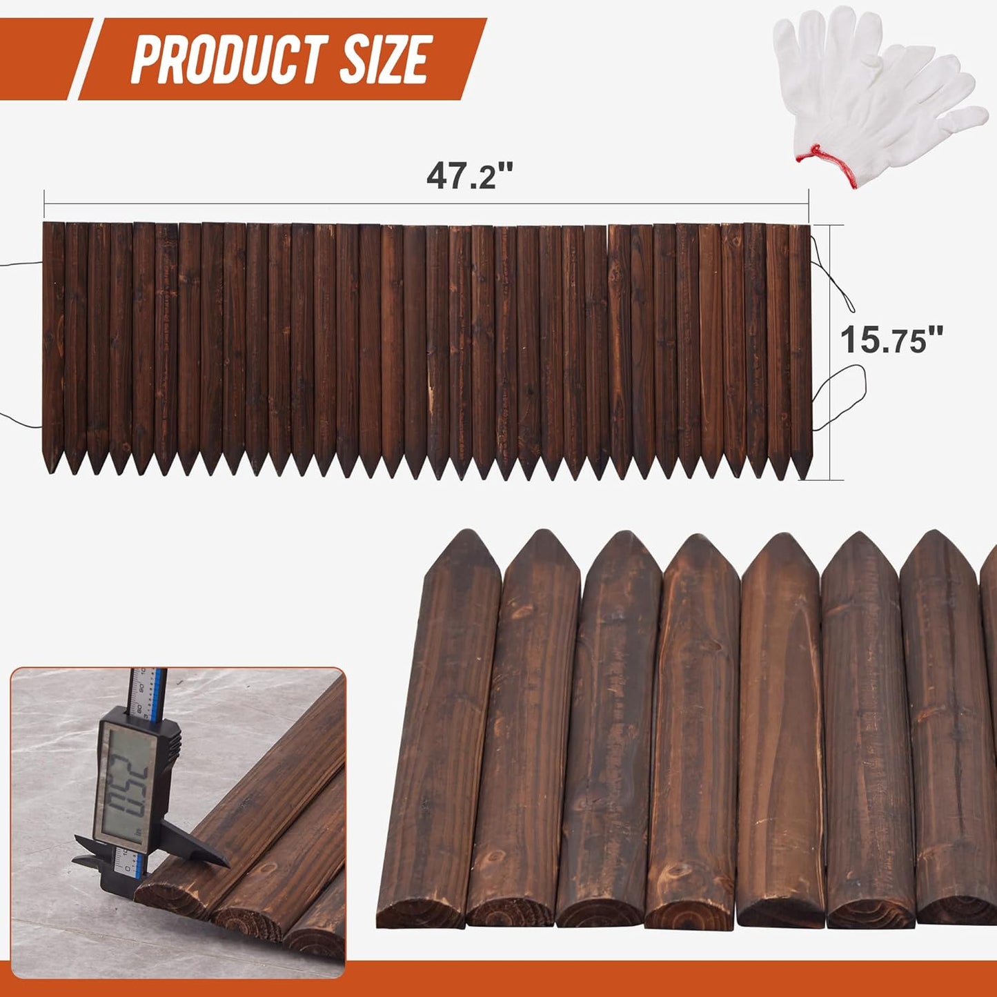 Garden Edging Border Garden Fence Wood Fence Border for Yard Patio Path Edging Decorative Landscape Edging Flower Bed Fence.15.7" H-2pcs