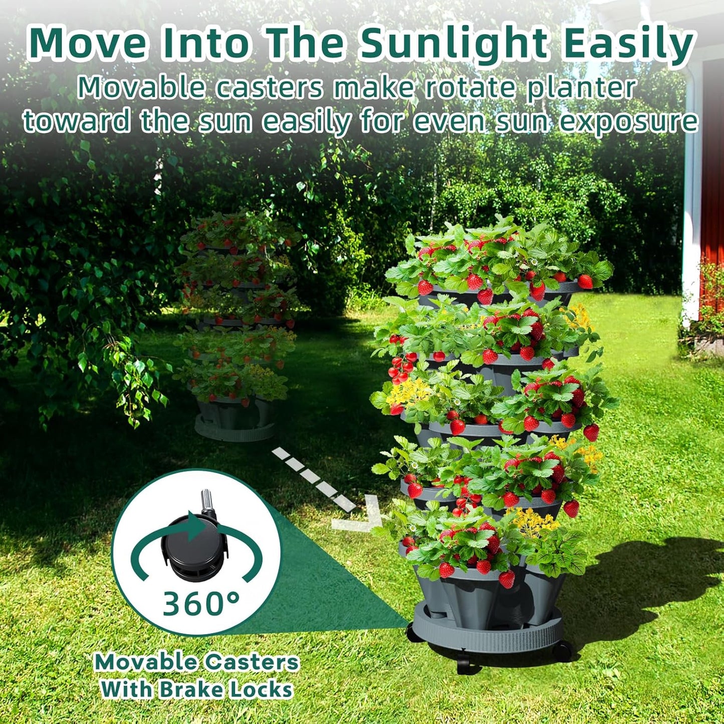 7 Tiered Strawberry Vertical Planters Tower Garden 2 Pack, Stacking Herb Vegetable Planter with Support Pole Indoor and Outdoor - Dark Grey