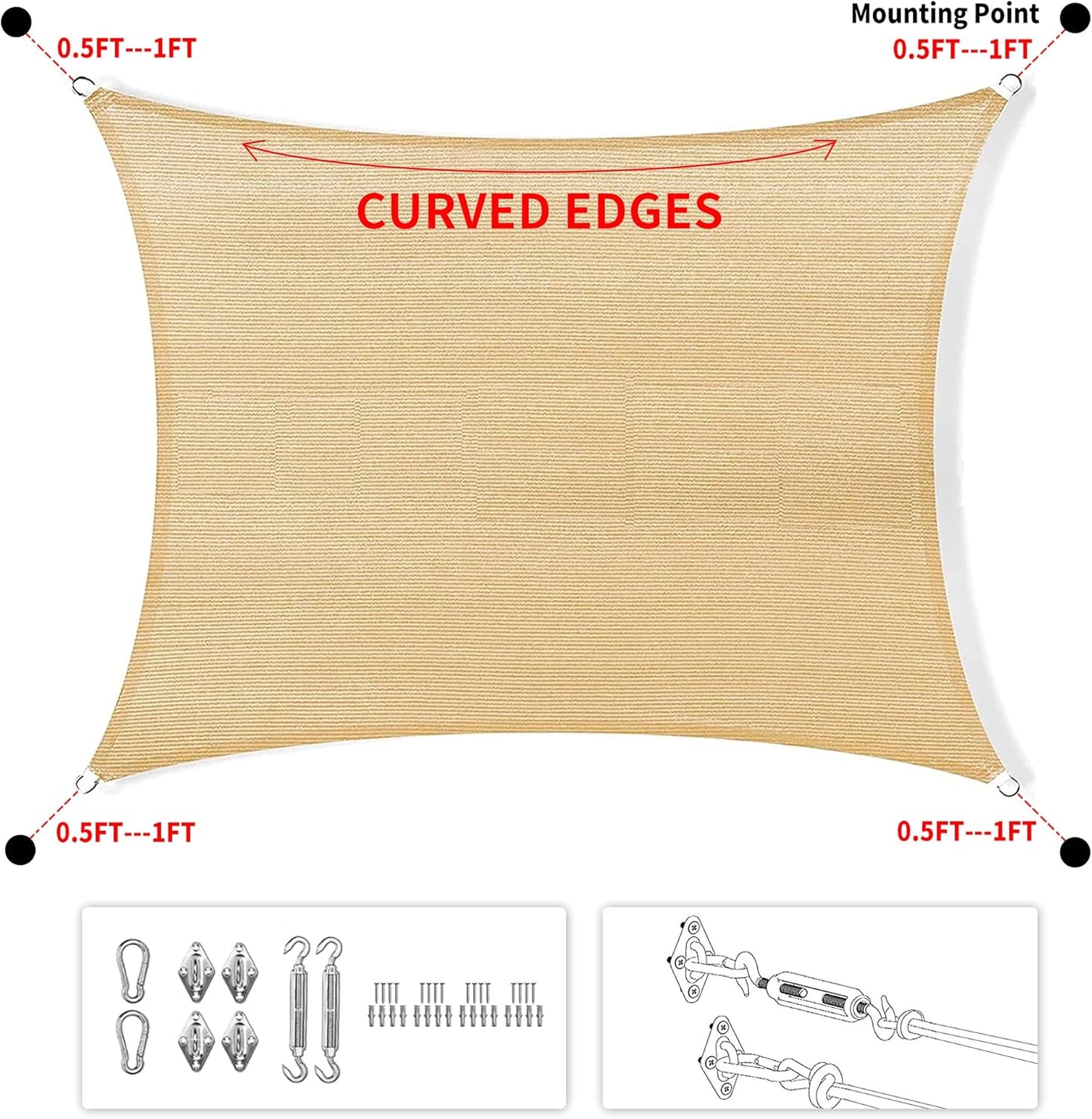 4' x 11' Gray Rectangle Sun Shade Sail SSP1212 Canopy Durable Fabric UV Block Awning,We Make Custom Orders