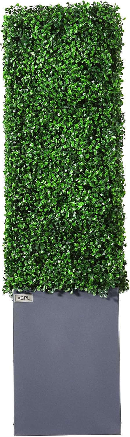 AGPL Upgraded Artificial Boxwood Hedge Wall with Gray Color Planter Room Divider and Privacy Wall Backdrops (48" H 48" W 12" D)