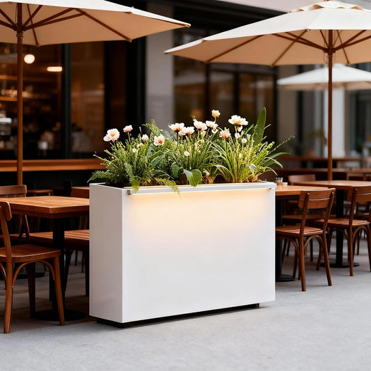 GSK White LED Metal Planter Boxes Magnetic LED Lighting Strips × 2 Galvanized Extra Large Tall Raised Garden Bed Trough Durable Indoor Outdoor Flower Divider Shelf Versatile Plant Stand Space Divider