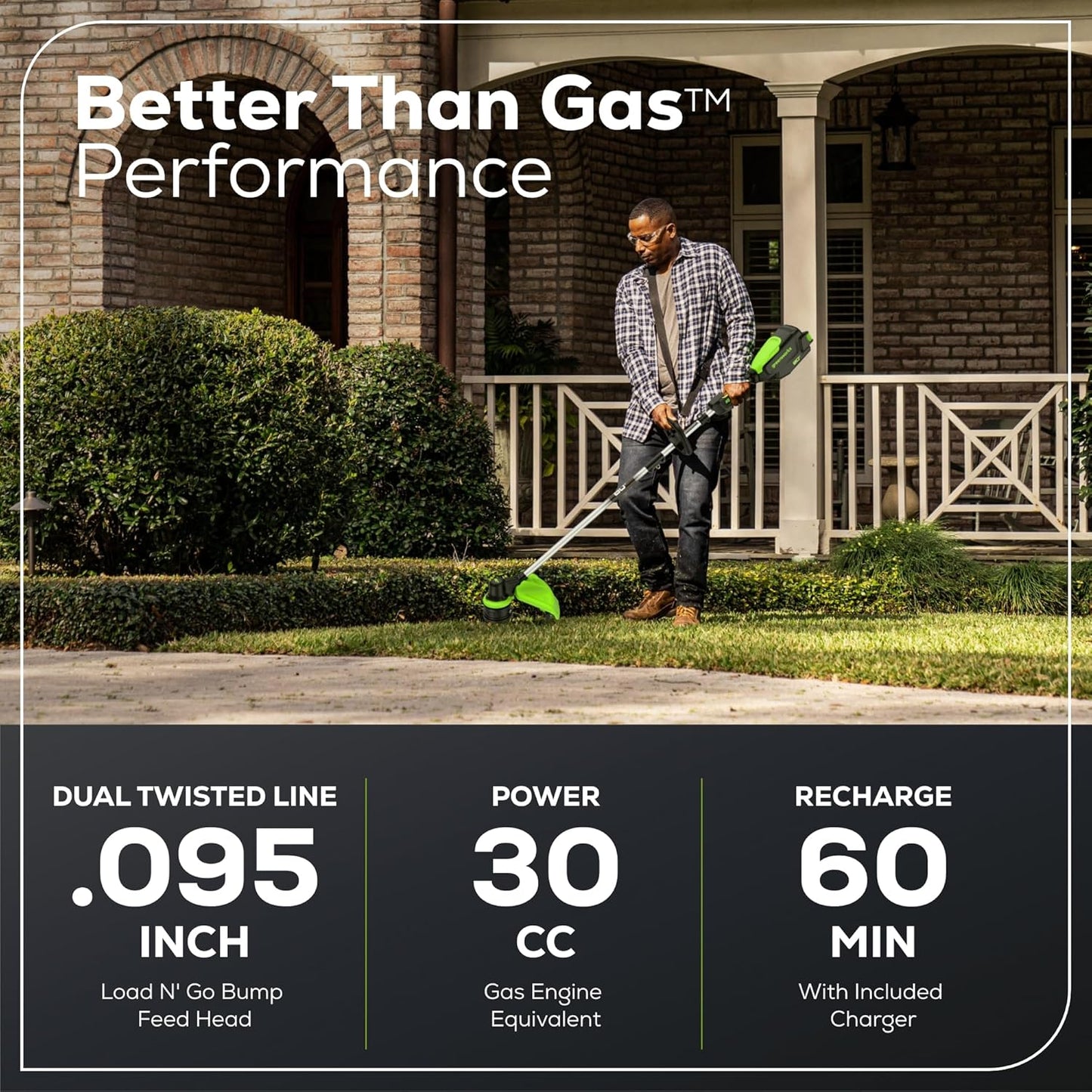 Greenworks 80V 16" Brushless Cordless String Trimmer, 2.0Ah Battery and Charger Included