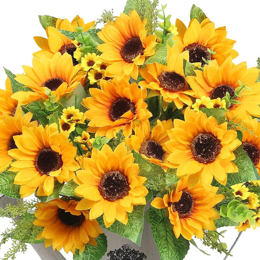AmyHomie Artificial Sunflower Bouquets,2 Bunches Fake Flowers for Outdoors Baby Shower Home Wedding Fall Decor, Bride Holding Flowers,DIY Garden Craft Art Decor