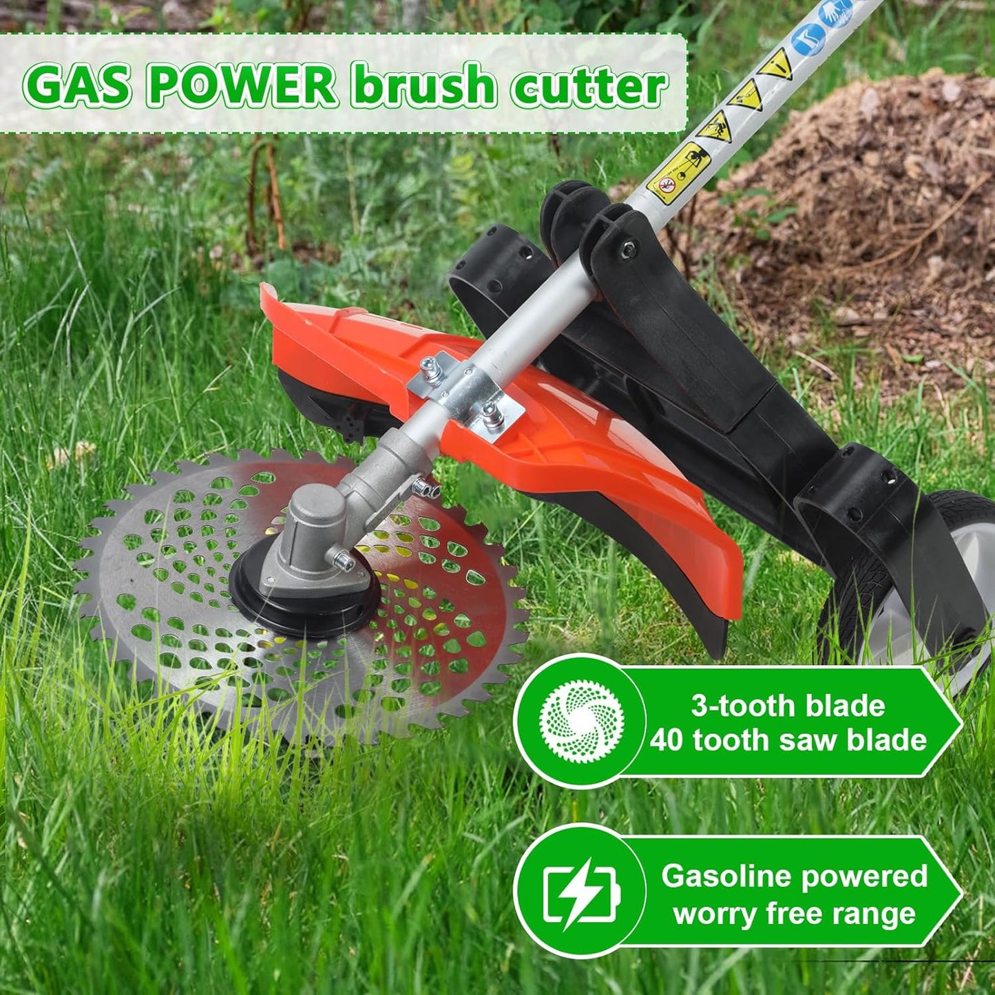 8 in 1Gas Weed Eater,52cc 2 Stroke Full-Functional Petrol Hedge Trimmer,Gas Weed Wacker,Grass Cutter Machine,Straight Shaft Grass Trimmer Cordless for Gardening (Orange)