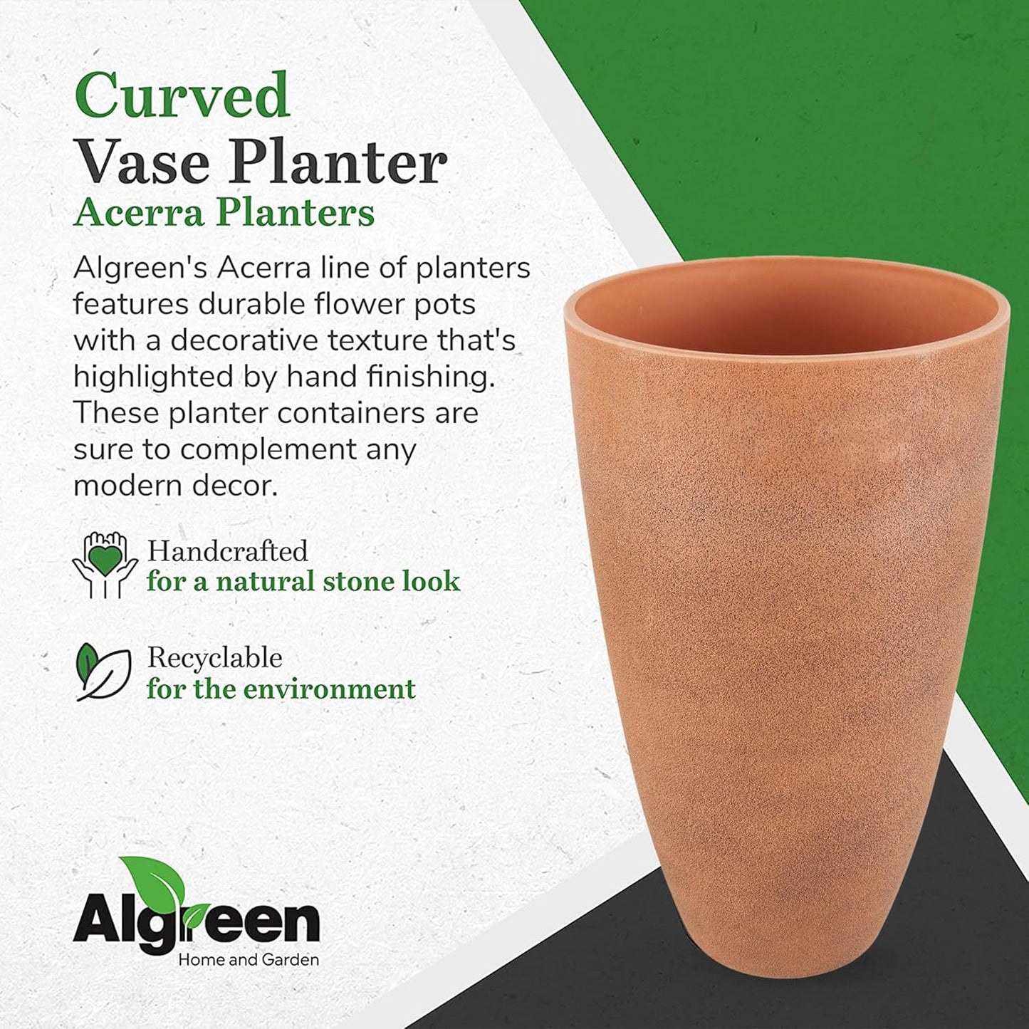 Algreen 43729 Acerra Weather Protected Recycled Composite Vase Planter Pot, Indoor or Outdoor use, Tall Lightweight 7 pounds, Rust
