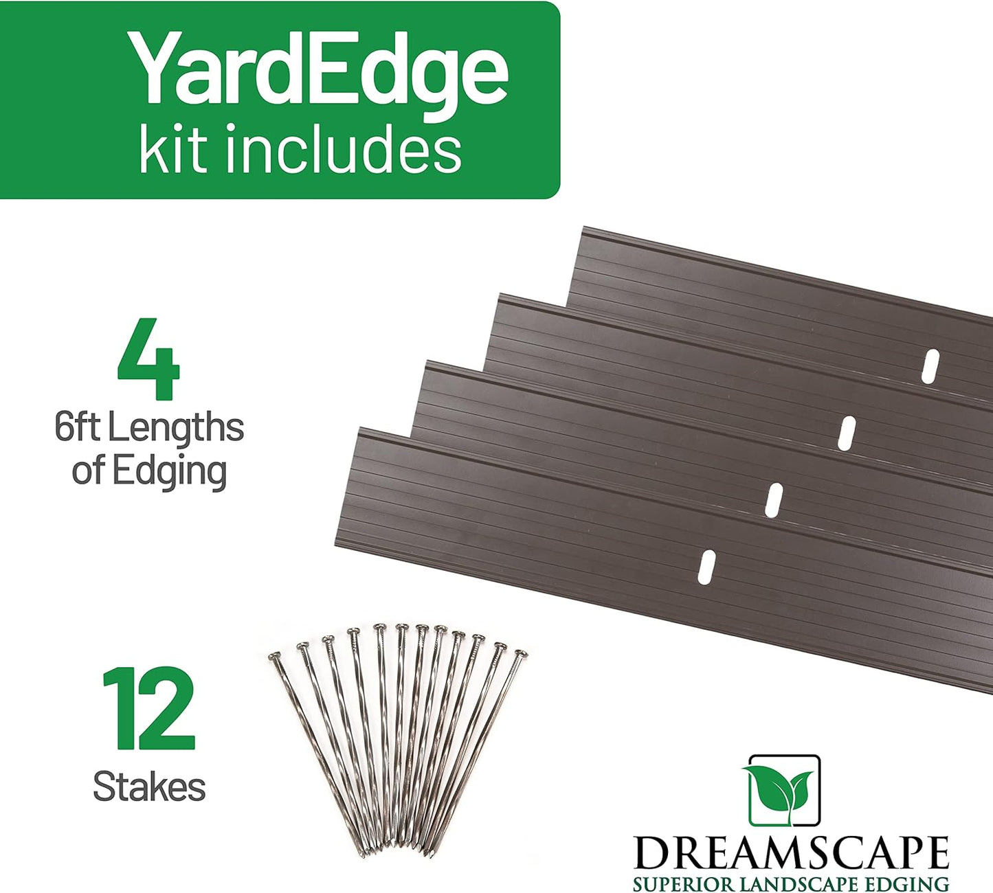 Dreamscape YardEdge Aluminum Landscape Edging - 4 Strips, 6ft Each (24ft Total), Bronze Duraflex Paint - Professional Quality Landscaping Border, Metal Divider for Lawn, Garden, Flowerbed
