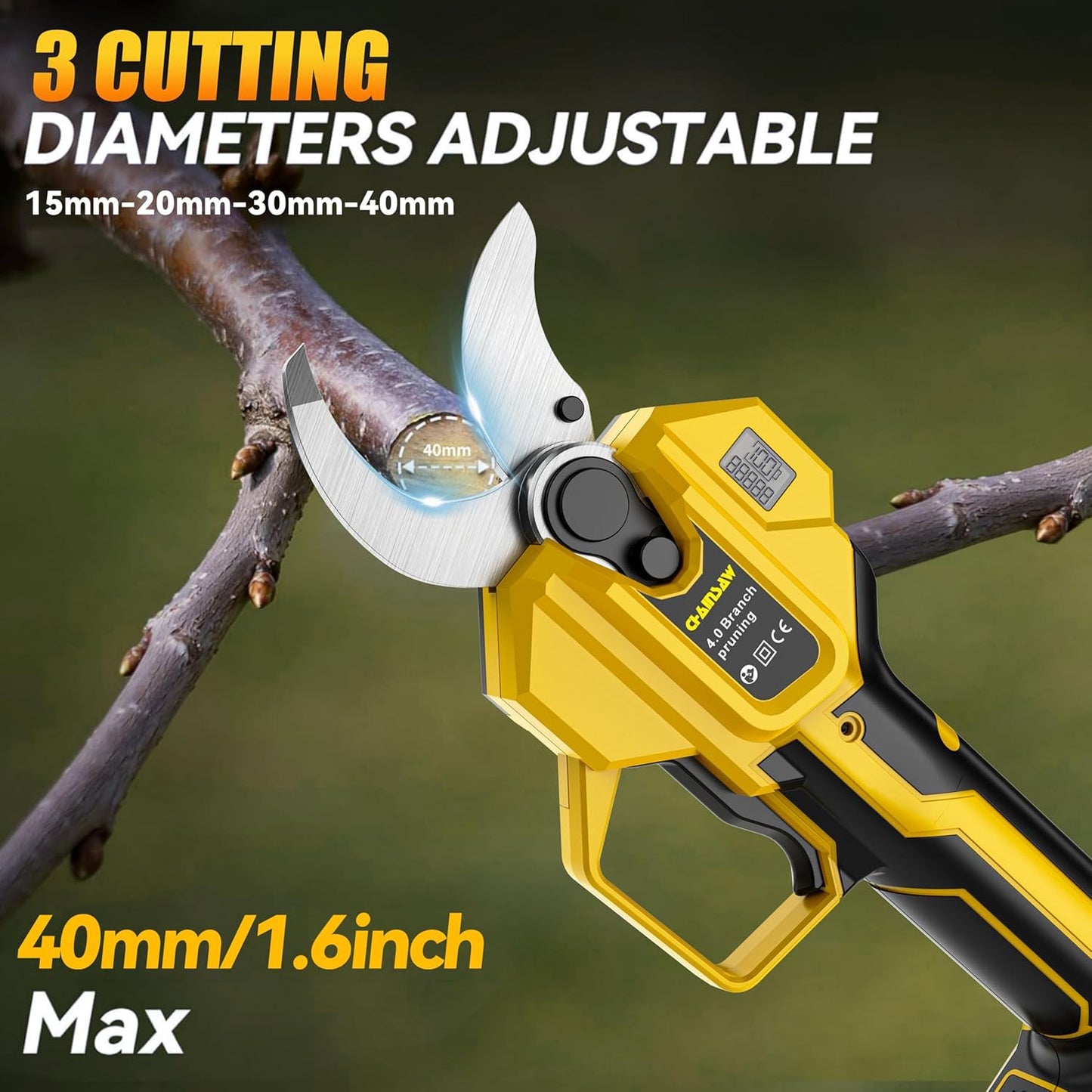 2-IN-1 Electric Pole Pruning Shears Cordless Compatibility with DW 20V MAX Battery, 1.6" Cutting Diameter Pruner, 14.8 FT MAX Extension Pole Saws for Tree Trimming(NO Battery) (Pruning Shears-1)