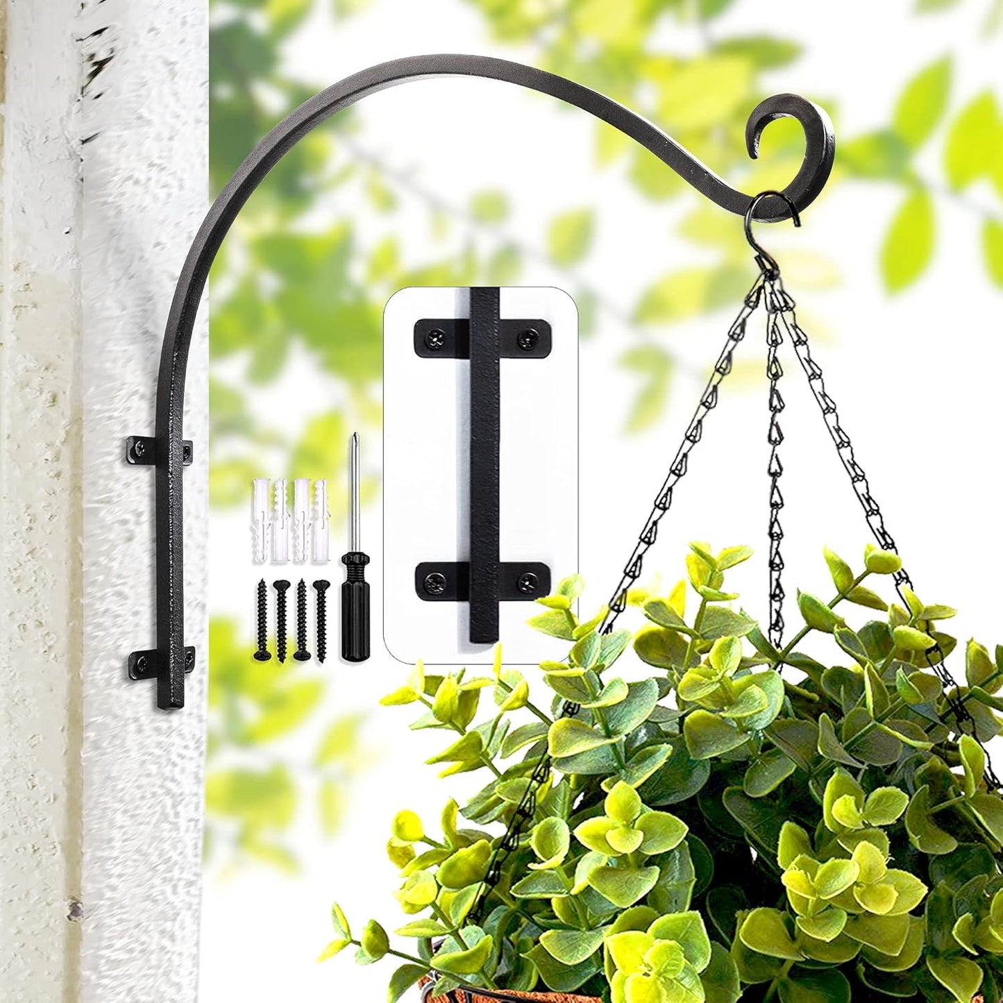 Heavy Duty Hanging Plant Bracket: Outdoor Hand-Forged Hanging Plant Bracket Hook - 16Inch Black Bird Feeder Bracket