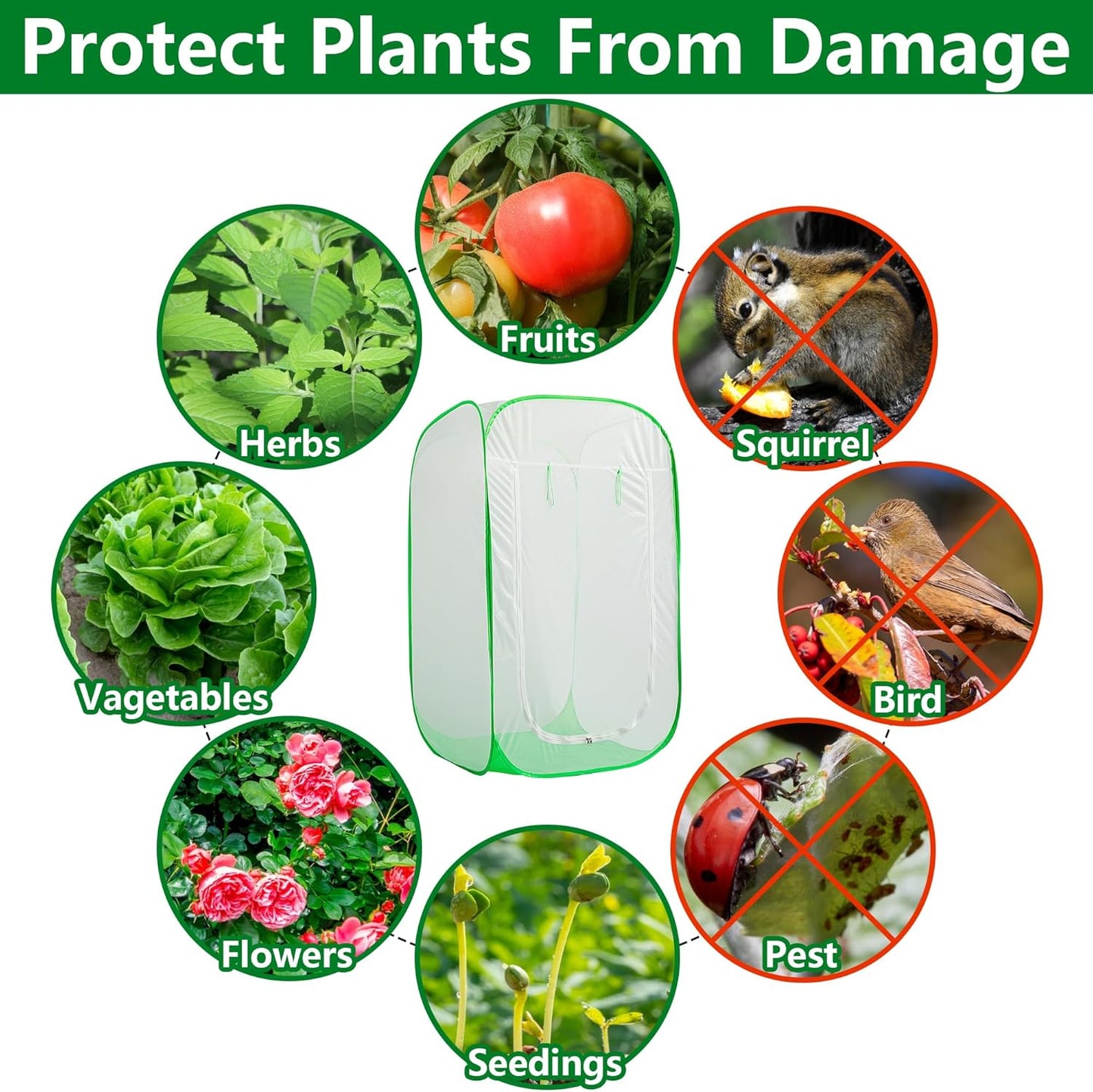 48" x 28" x 28" Pop Up Garden Mesh Plant Cover, Plant Protectors Mesh Plant Enclosure, Garden Net Cage Pest Protection Guard Tent with Storage Bag for Protect Plant Vegetable Fruit from Birds Insects