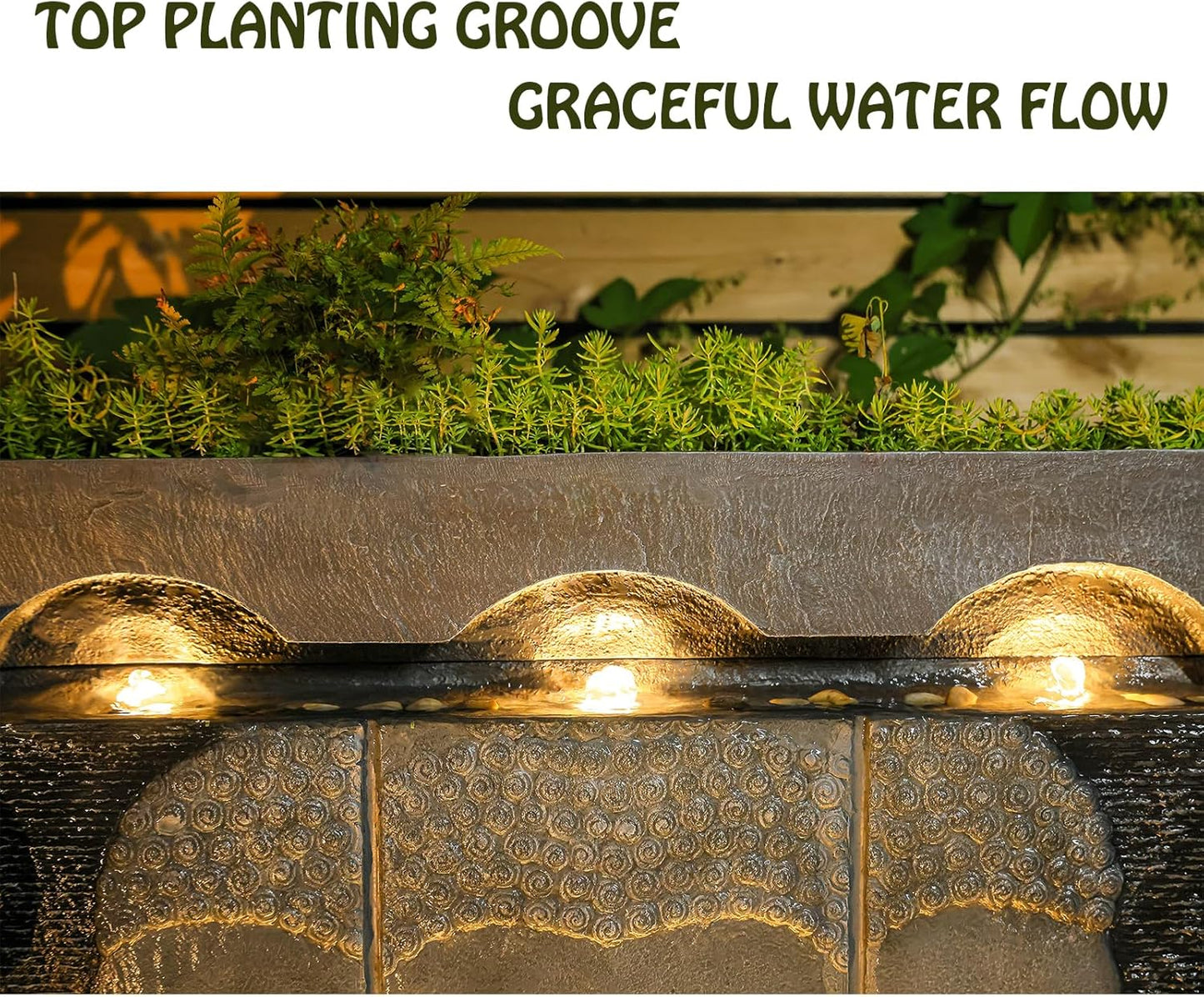 Zen Buddha Wall Fountain - Large Indoor Outdoor Waterfall Water Fountains with Planting Groove, Quiet Meditation Water Feature for Garden Patio Backyard Deck Lawn, 45 inches Tall, Gray