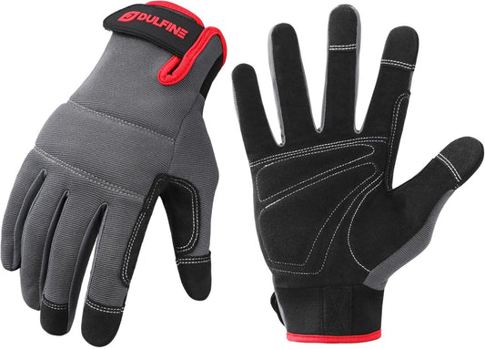 DULFINE Flex Grip Mechanic Work Gloves for Men,Black and Red Utility Safety Working Gloves Touch Screen,Excellent Grip,Ideal for Working on Cars and Outdoor Jobs(XX-Large)