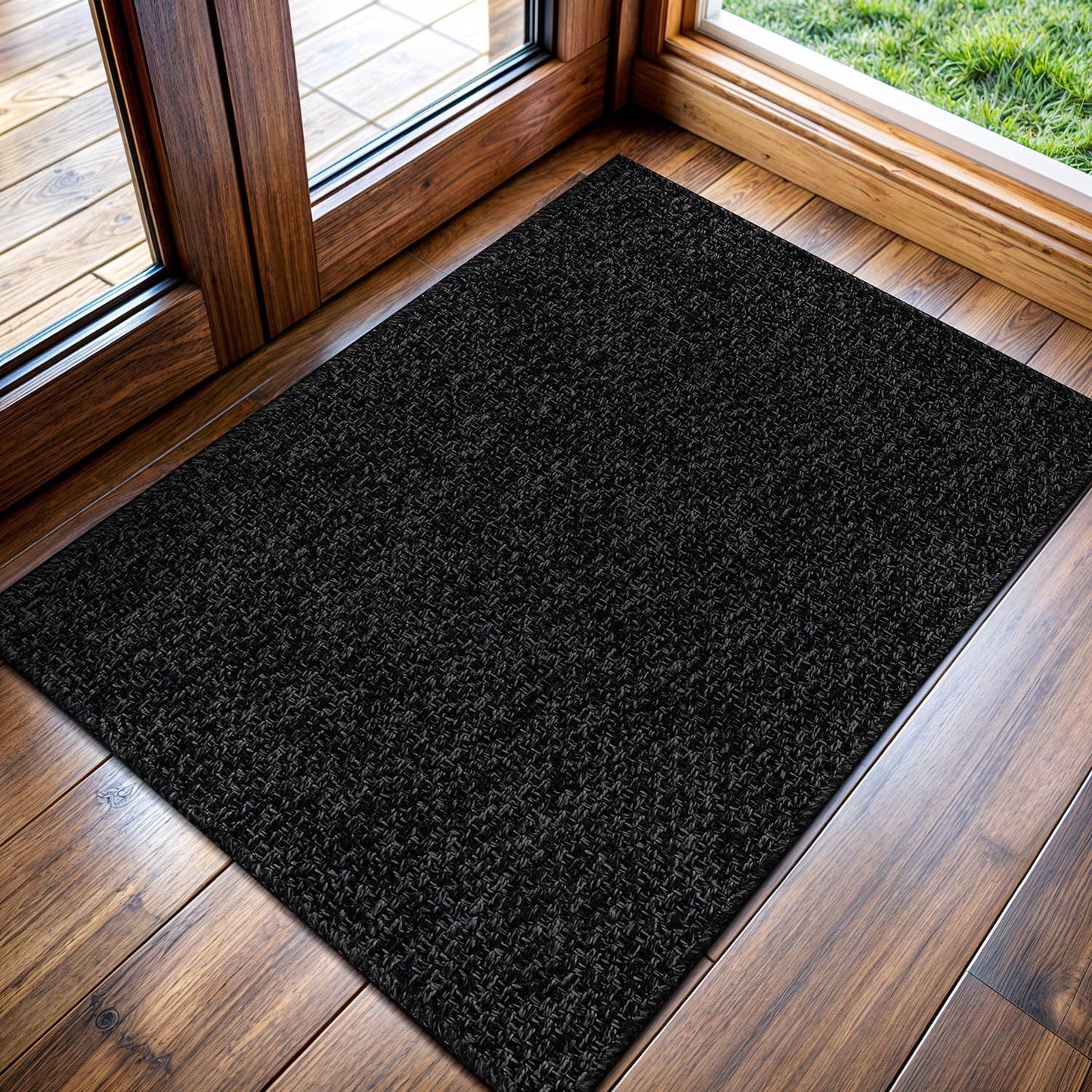 Easy Jute Door Mat 2x3 Indoor Outdoor Natural Rugs Solid Fiber Rug Woven Area Rug Boho Easy Clean Inside Carpet for Living Room Bedroom Dining Room Hallway or Outdoor Patio Porch (2 X 3 Dark Grey)