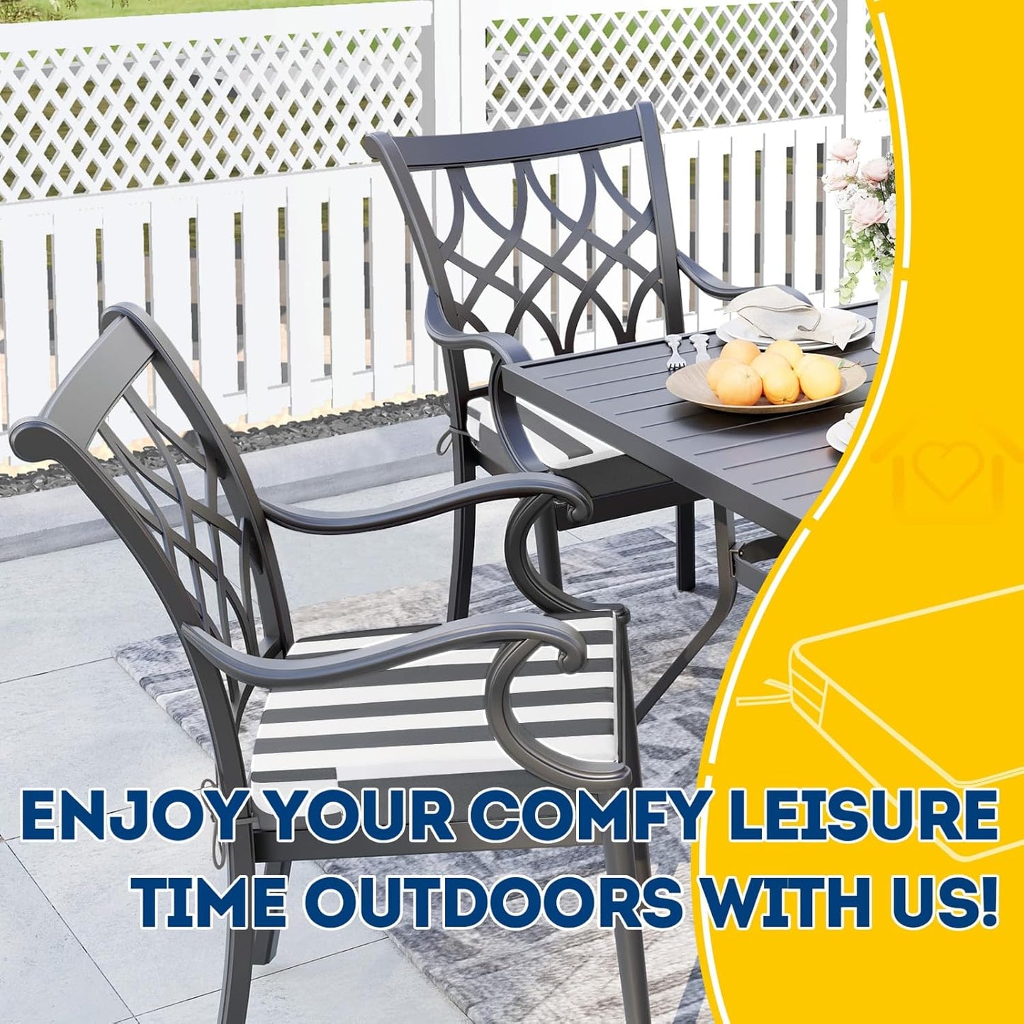 AAAAAcessories Outdoor Seat Cushions for Chairs, Waterproof, Fade-Resistant Patio Furniture Replacement Cushions, 19" x 19" x 3", Set of 2, Gray Cabana Stripe