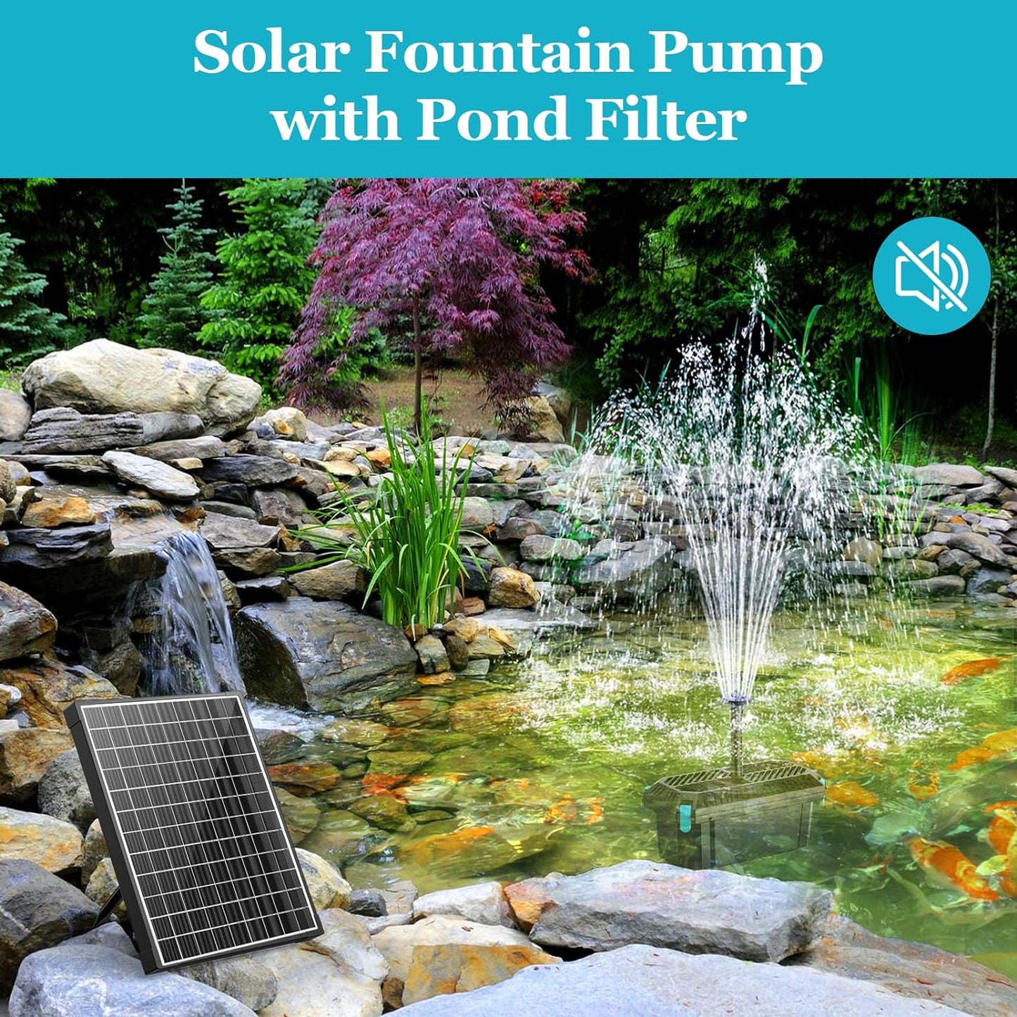POPOSOAP 25W Solar Pond Filter with Water Pump, Solar Pond Filter Box Water Flow Adjustable, Pond Filter with PVC Tubing for Outdoor Ponds Fish Tank Pool Garden Water Feature Waterfall