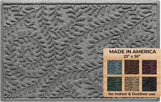 WaterHog Indoor/Outdoor Door Mat, 2' x 3' Made in USA, Durable & Skid-Resistant Front Door Rug, Decorative, Water-Trapping & Heavy-Duty Entryway Floor Mat For Your Home, Boxwood Collection Medium Grey