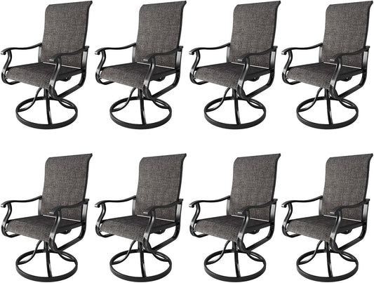 Amopatio Patio Swivel Chairs Set of 8, Outdoor Swivel Rocker Dining Chairs with All Weather Textilene High Back & Metal Frame, for Backyard Deck Lawn Garden, Dark Grey