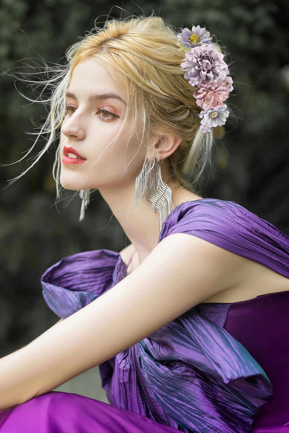 YYHUAWU Artificial Flowers Heads Combo Purple Flowers Mix Silk Flowers Dahlia Roses for DIY Wedding Bridal Bouquets, Baby Shower, Floral Arrangement, Table Centerpieces, Home Decorations.