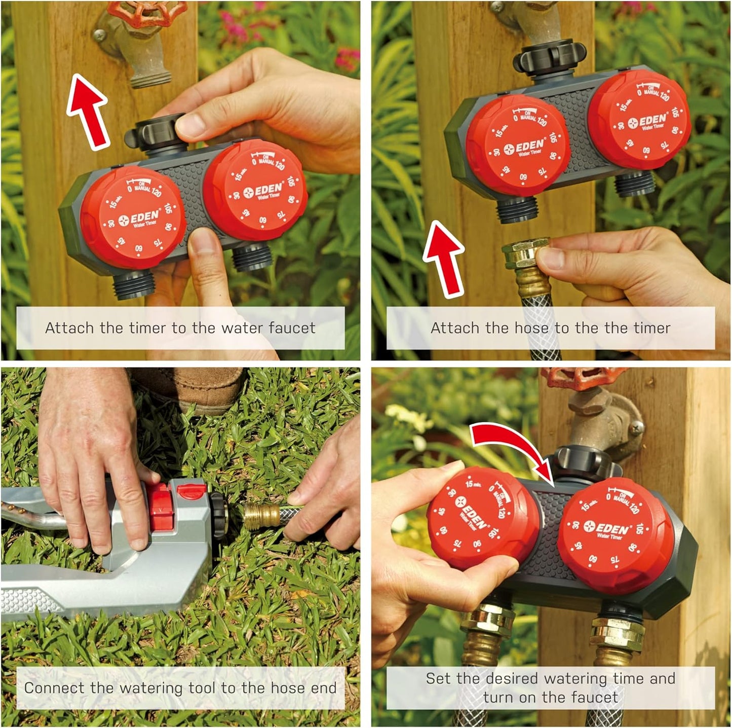 Eden 25124 2-Zone Mechanical Watering Timer, Red, Grey