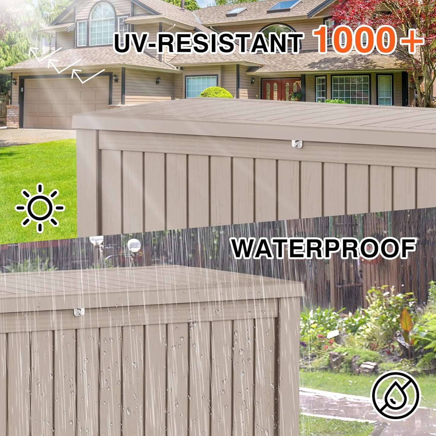 180 Gallon Waterproof Large Resin Deck Box Indoor/Outdoor Lockable Storage Container and Seating for Garden, Pool, and Patio (180 Gallon, Grey)