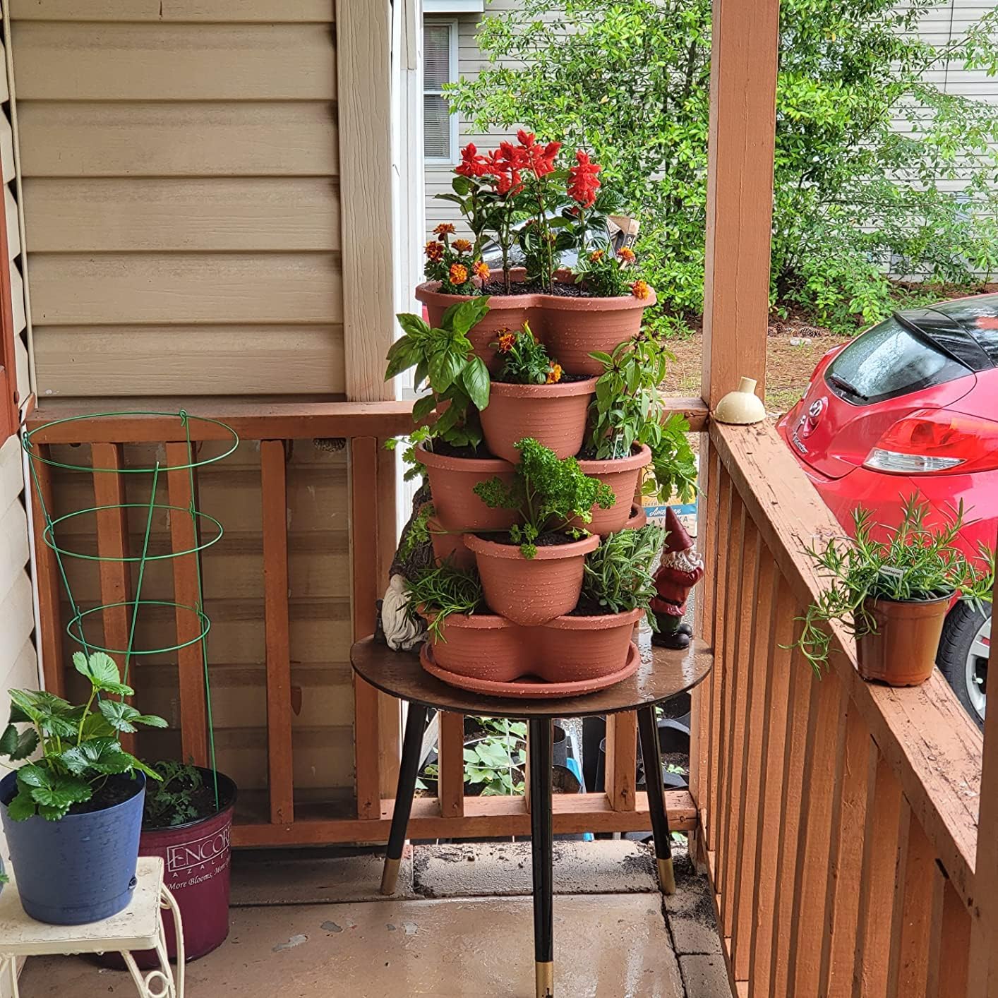 5 Tier Vertical Planters Stackable Gardening Planter for Strawberries, Flowers, Herb and Vegetables, Brick Red