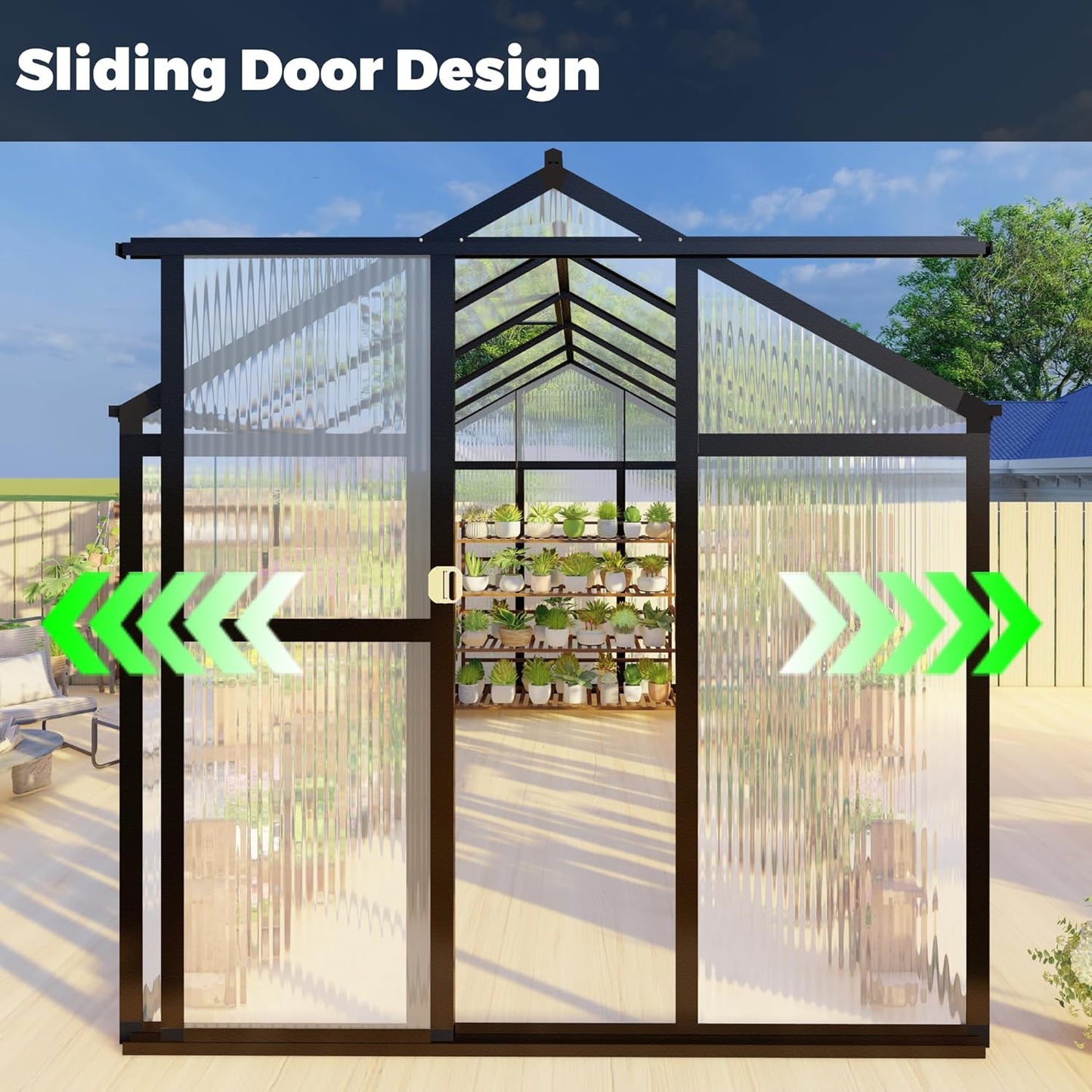 6 x 8 FT Aluminum Greenhouse for Outdoors, Polycarbonate Walk-in Greenhouse with Quick Setup Structure and Adjustable Roof Vent, Dark Gray