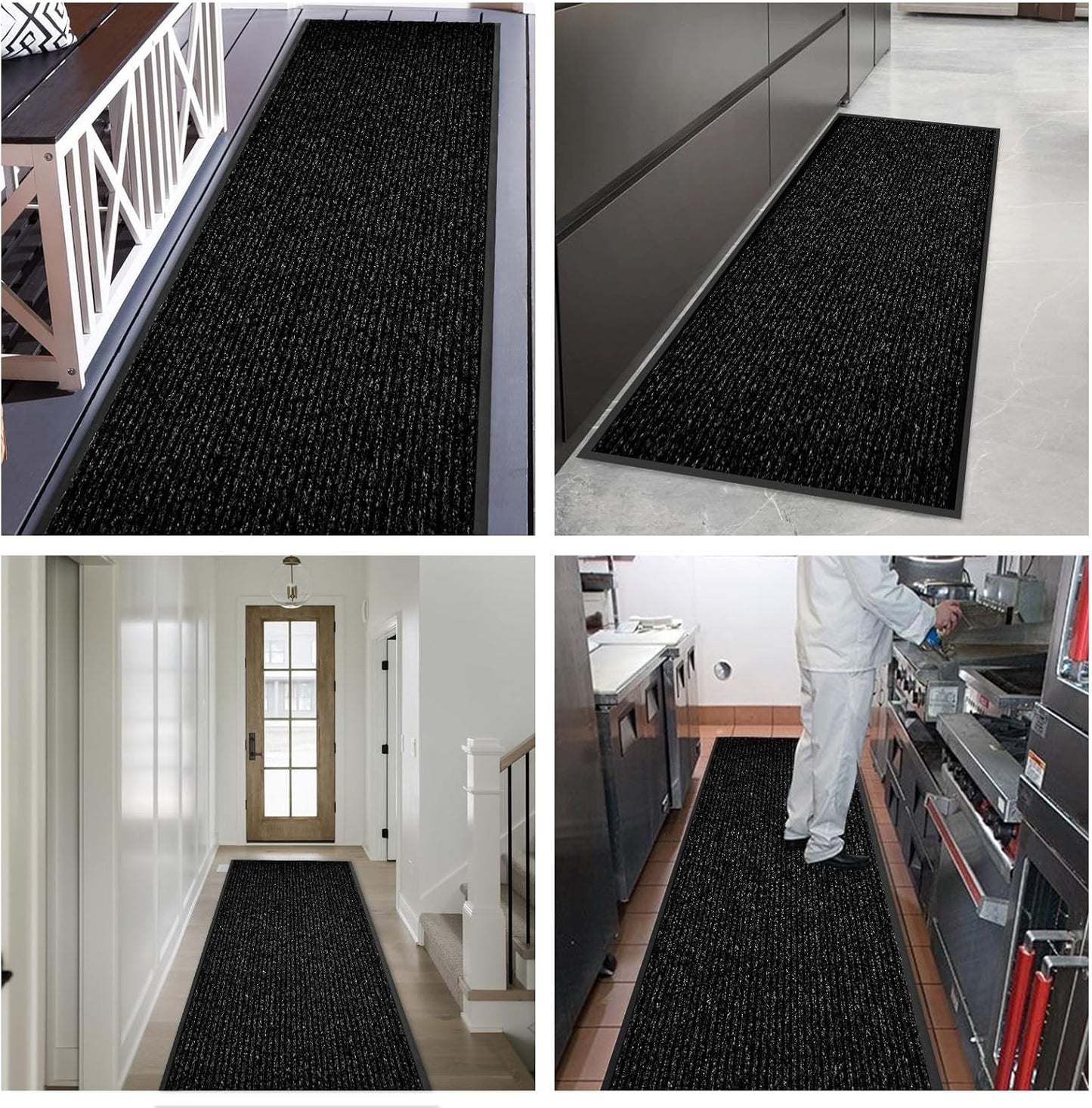fani Heavy Duty Large Outdoor Indoor Entrance Black Doormat Waterproof Low Profile Entrance Rug Front Door Mat Patio Anti-Skid Rubber Back, 48x96 inch (Black)